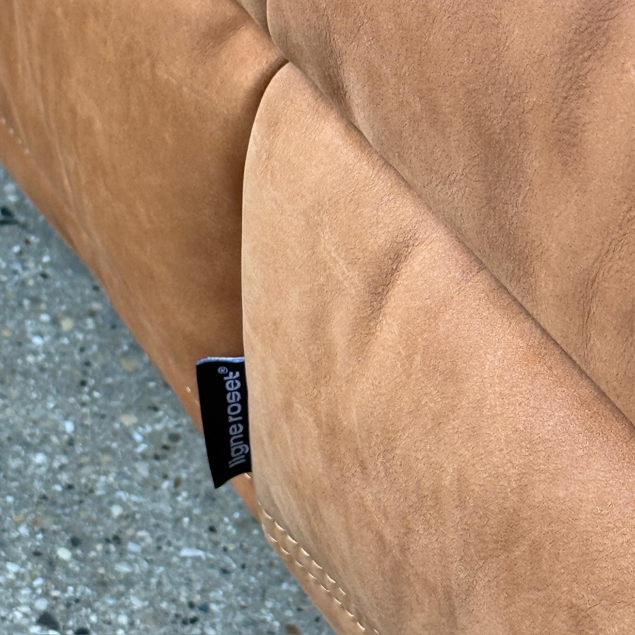 Togo Lounge Chair + Ottoman by Michel Ducaroy for Ligne Roset in Brown Leather For Sale 2