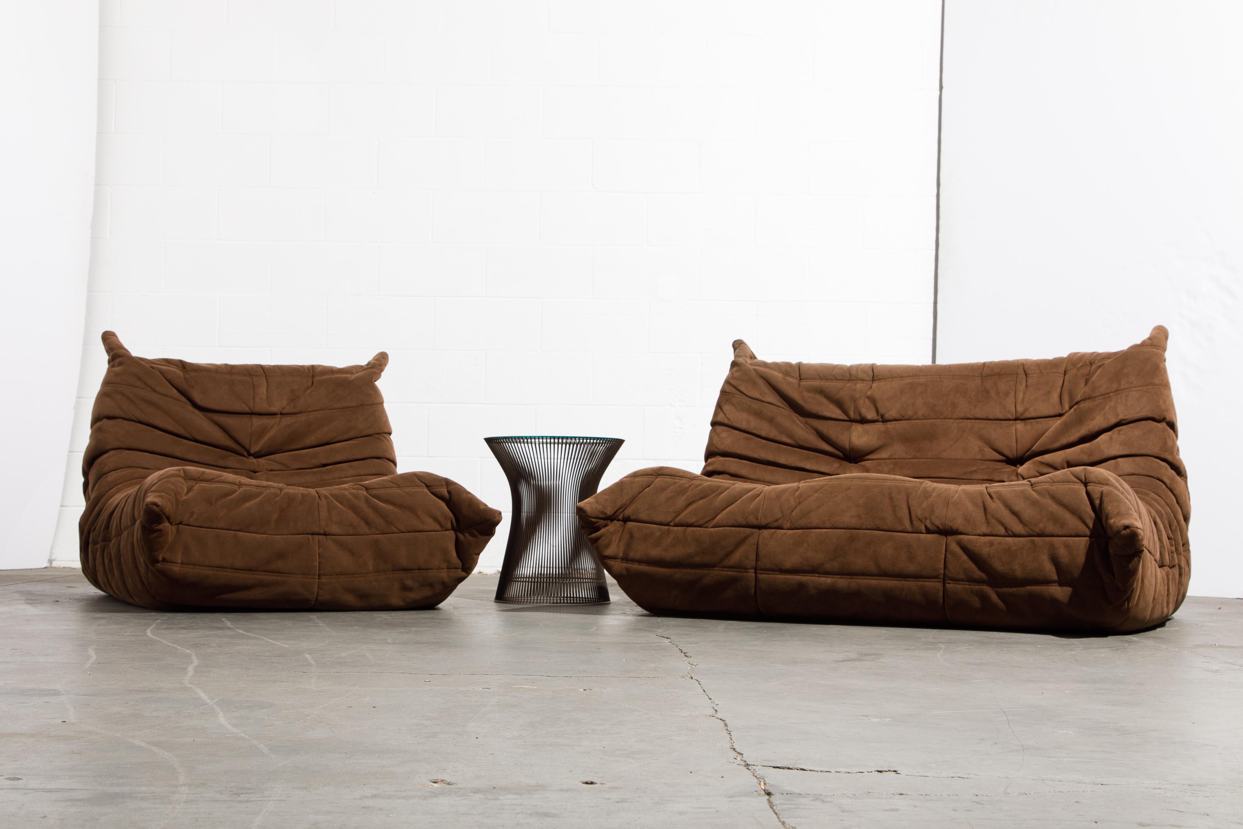 'Togo' Loveseat and Lounge Chair Set by Michel Ducaroy for Ligne Roset, Signed In Good Condition In Los Angeles, CA