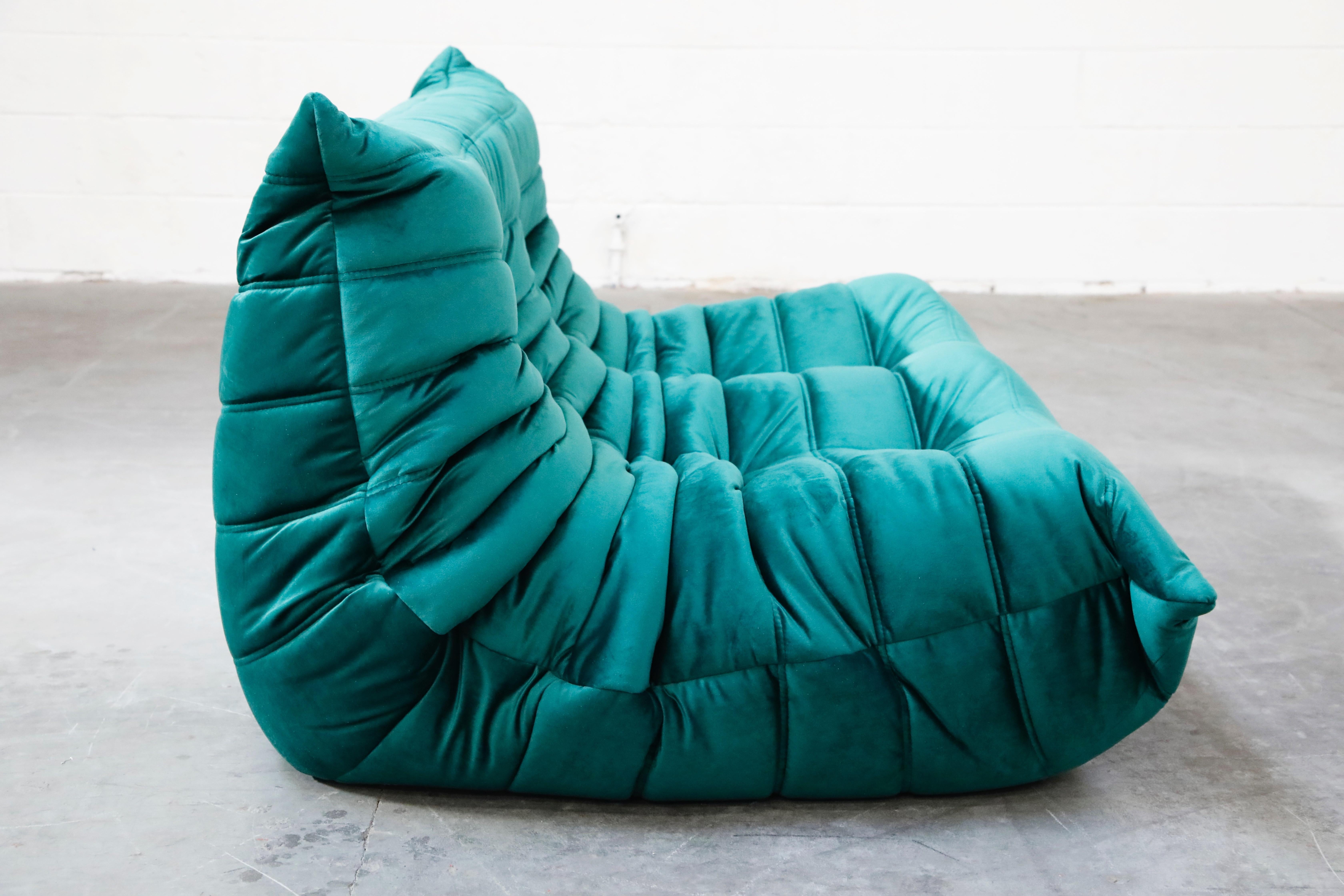 Late 20th Century Togo Loveseat by Michel Ducaroy for Ligne Roset in Emerald Green Velvet, Signed