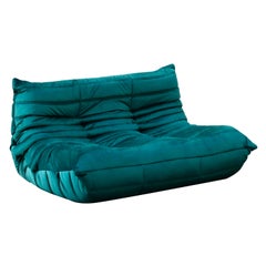 Retro Togo Loveseat by Michel Ducaroy for Ligne Roset in Emerald Green Velvet, Signed