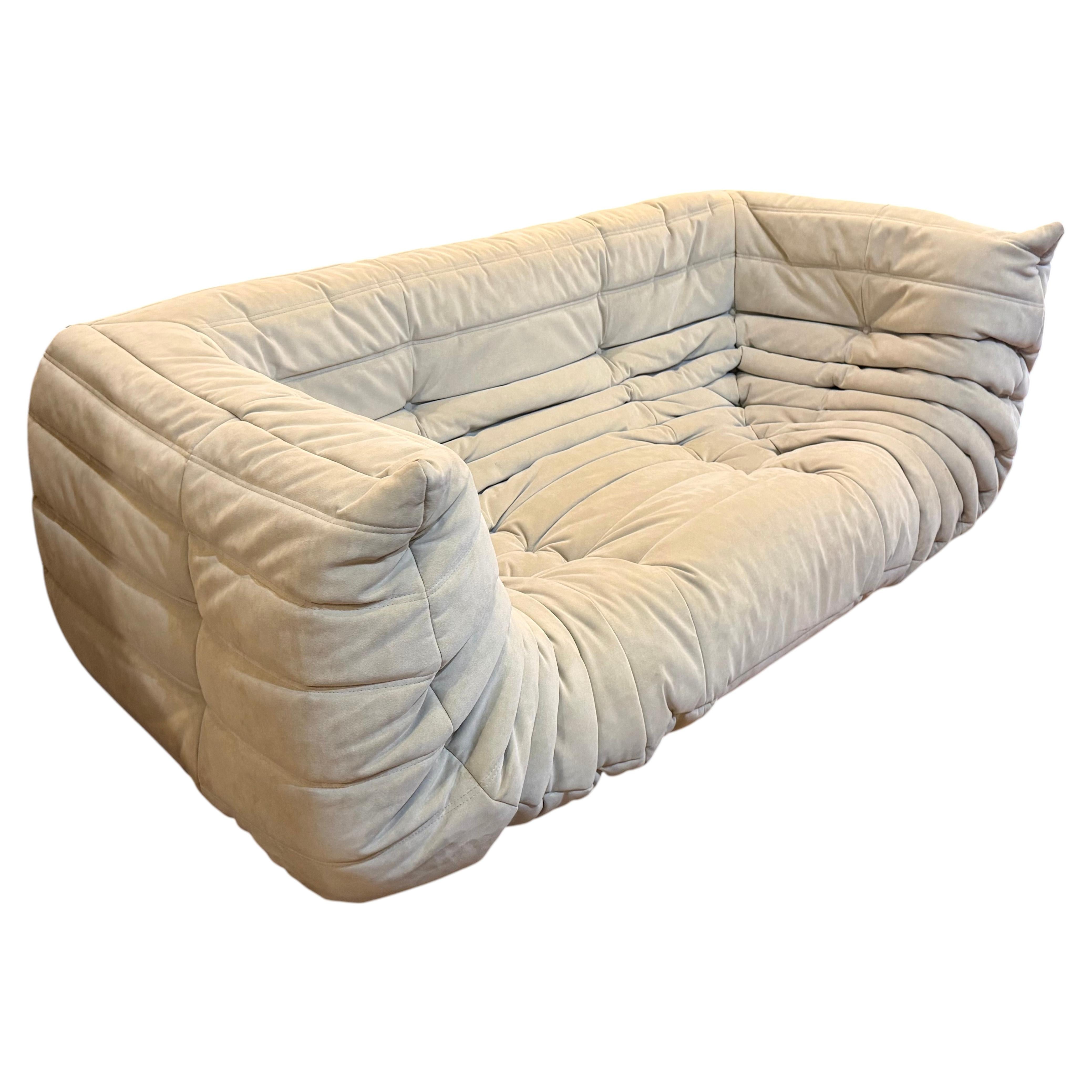 Togo Loveseat Designed by Michel Ducaroy for Ligne Roset with Armrest in Suede