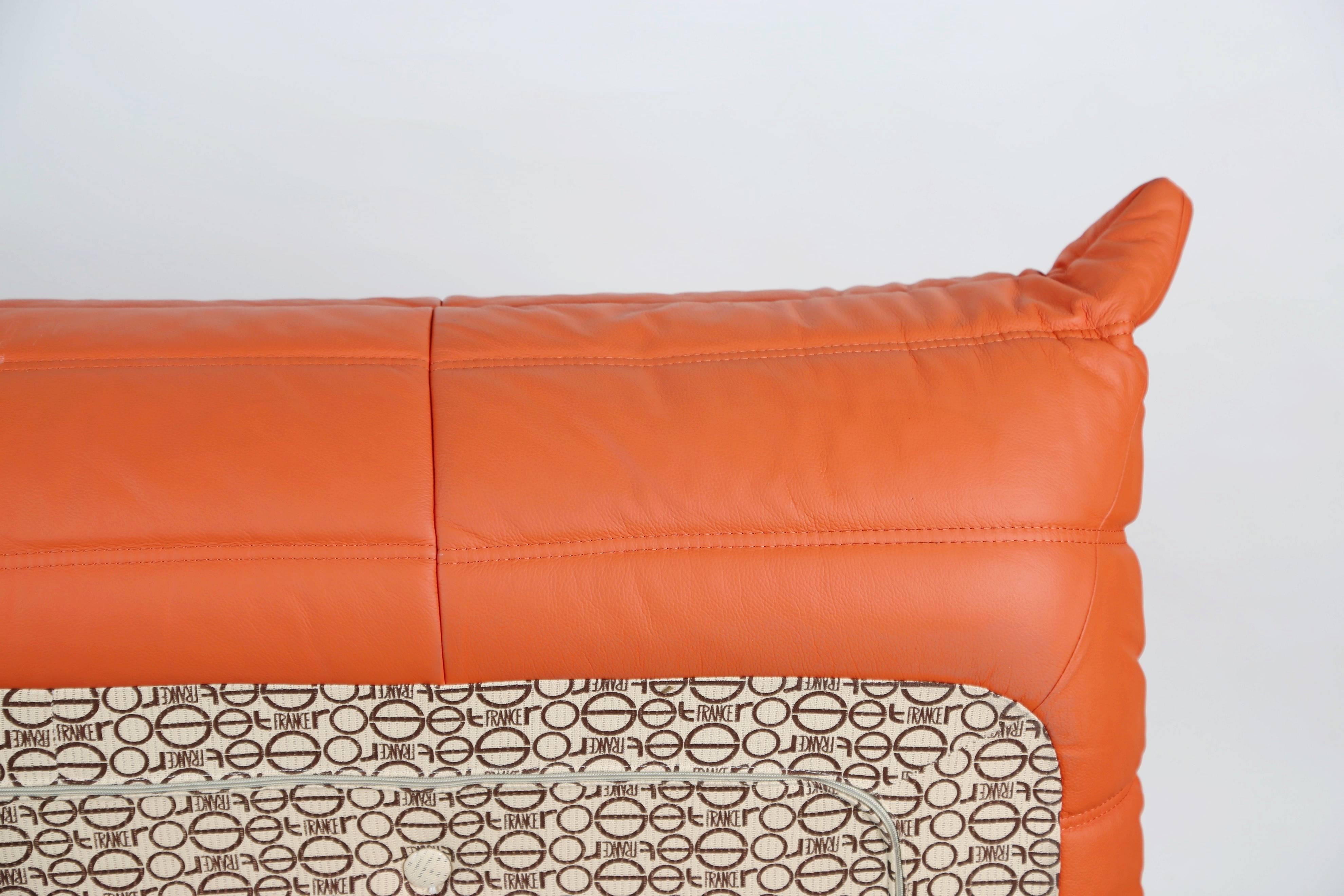 Togo Loveseat in Orange Leather by Michel Ducaroy for Ligne Roset, France 2