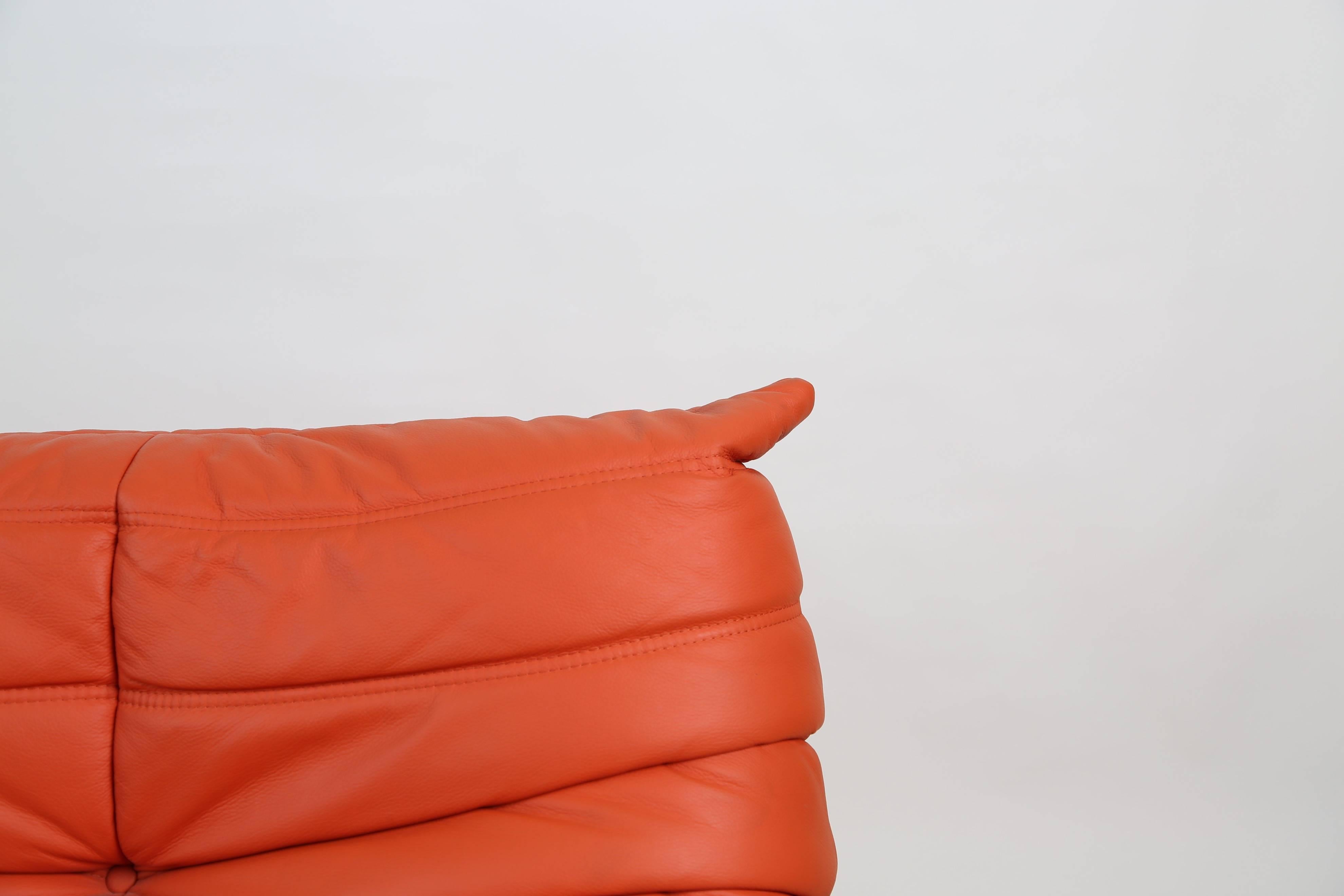 Togo Loveseat in Orange Leather by Michel Ducaroy for Ligne Roset, France 4