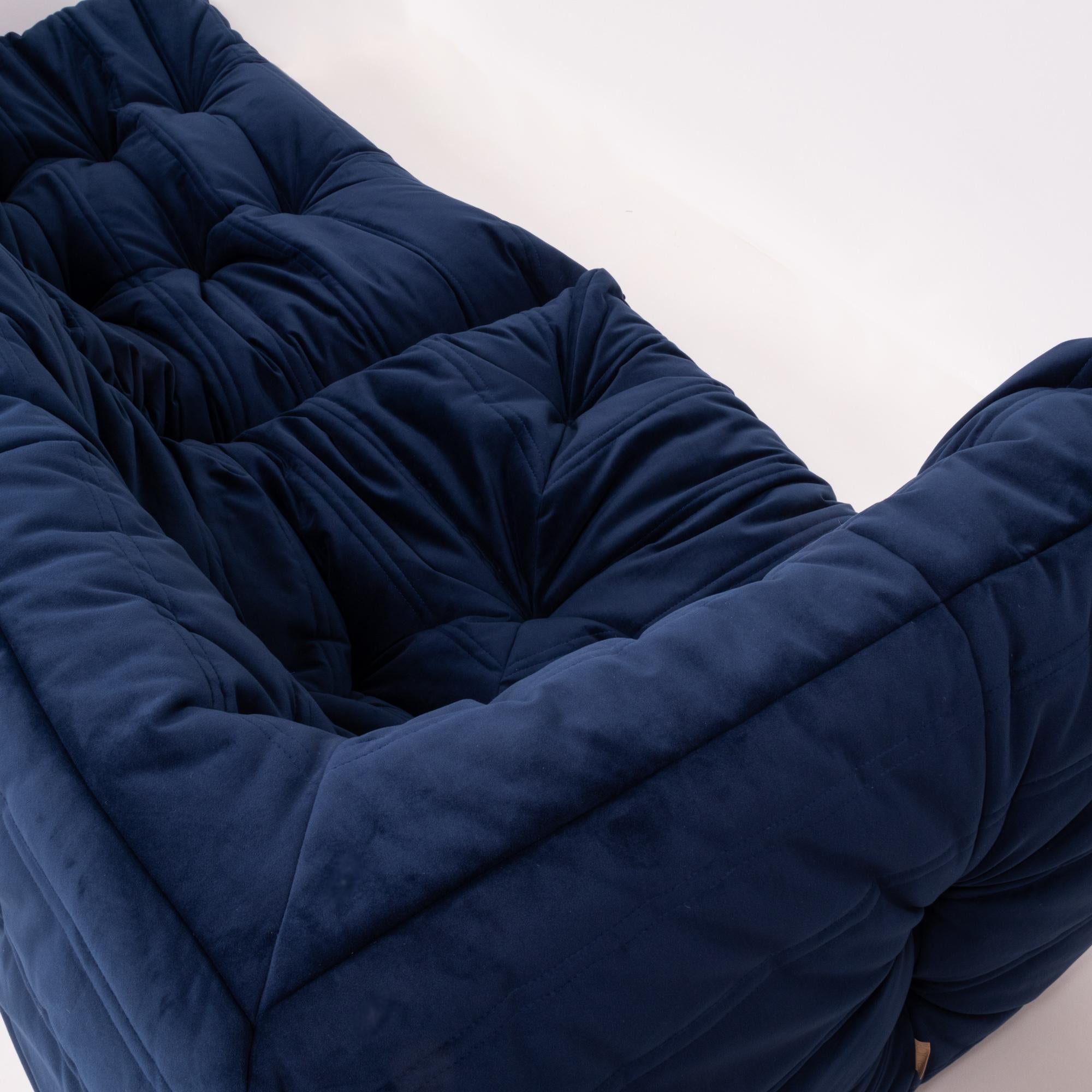 Velvet Togo Navy Fabric Modular Sofa by Michel Ducaroy for Ligne Roset, Two-Piece Set