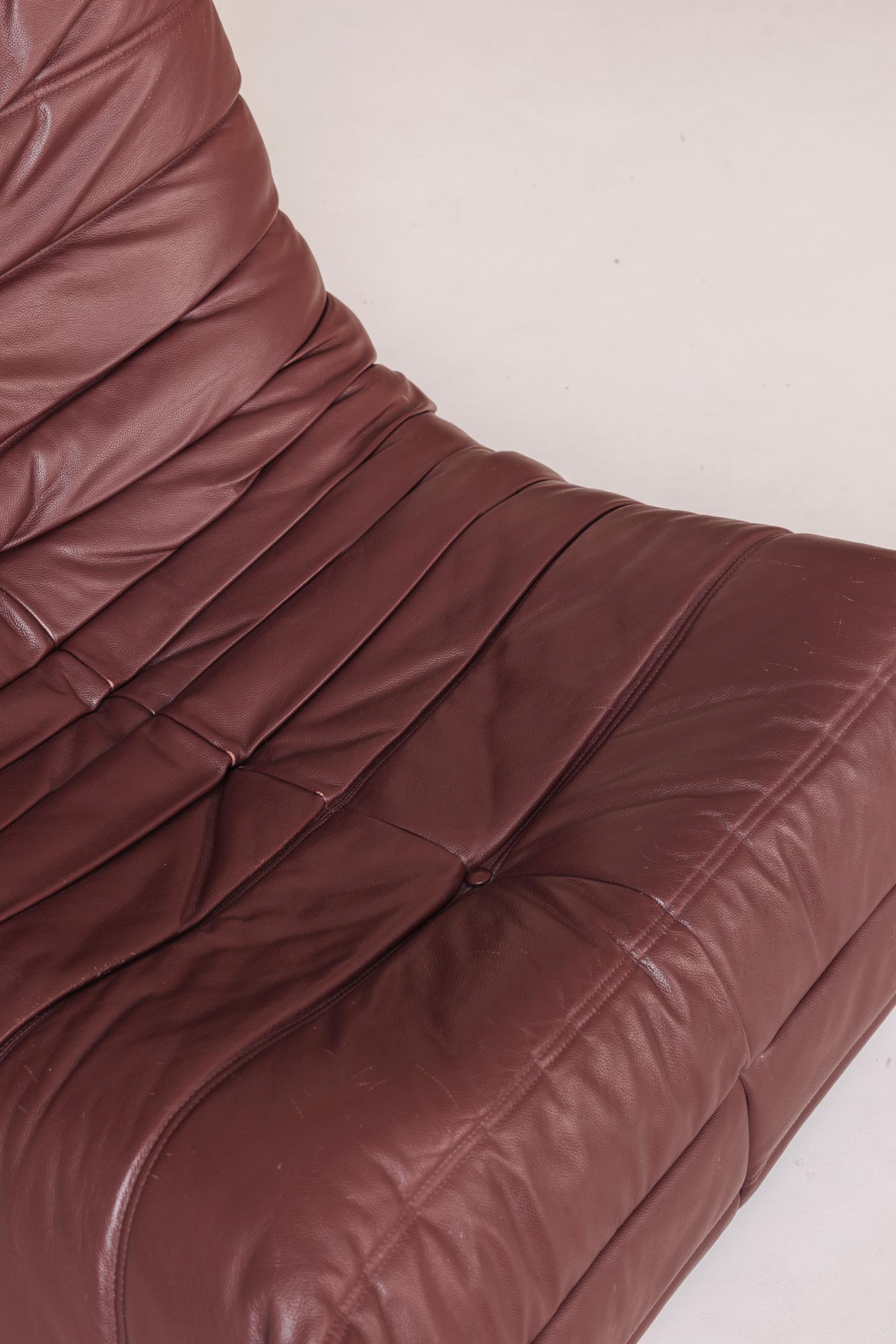 Mid-20th Century ‘Togo’ One Seater, Burgundy leather by M. Ducaroy for Ligne Roset, France, 1960s