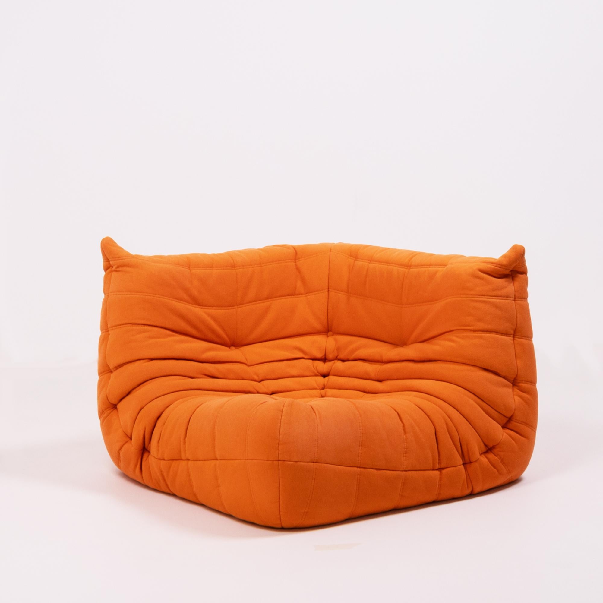 Togo Orange Fabric Modular Sofa by Michel Ducaroy for Ligne Roset, Two-Piece Set In Good Condition In Basildon, London