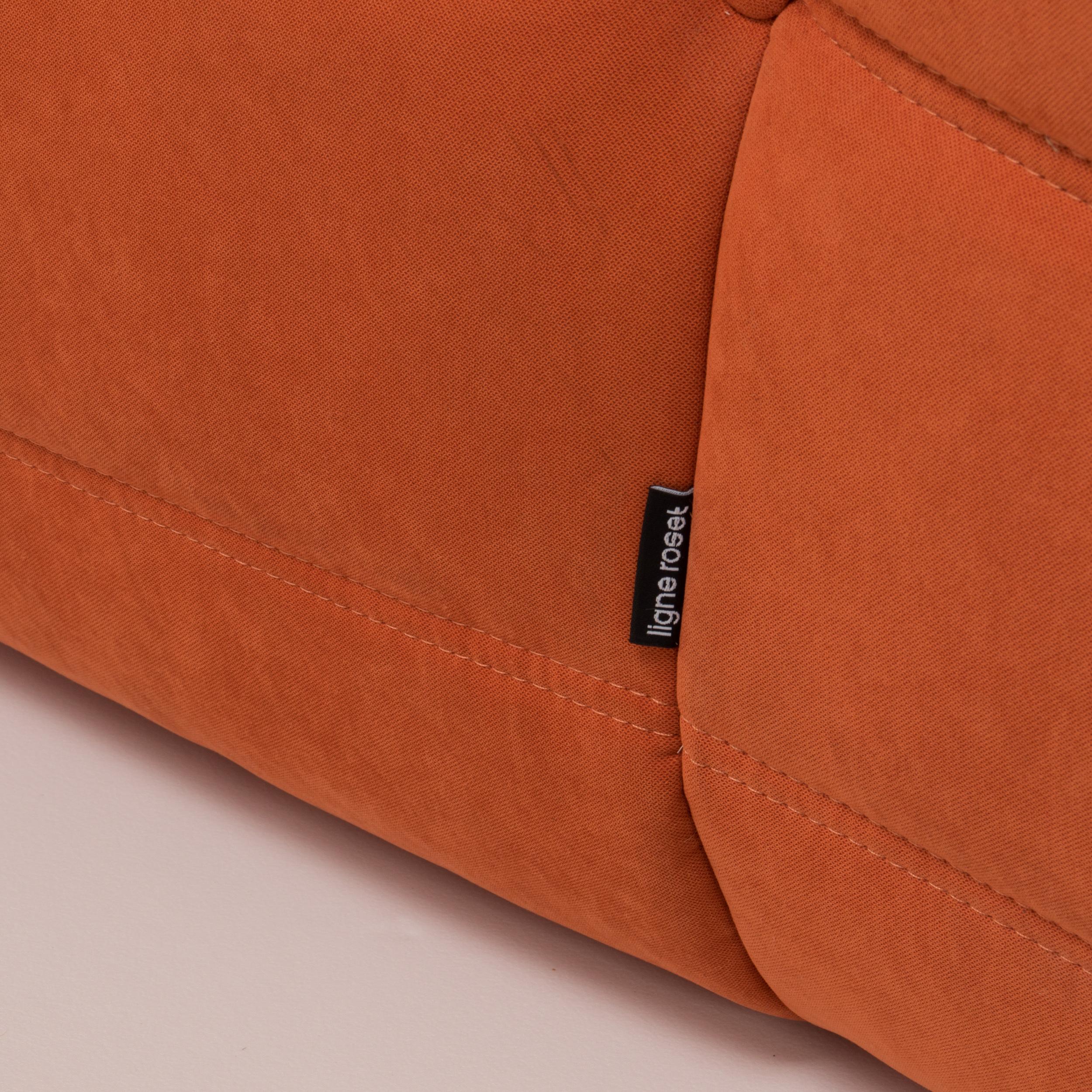 Togo Orange Fabric Sofa by Michel Ducaroy for Ligne Roset, Three-Piece Set 4