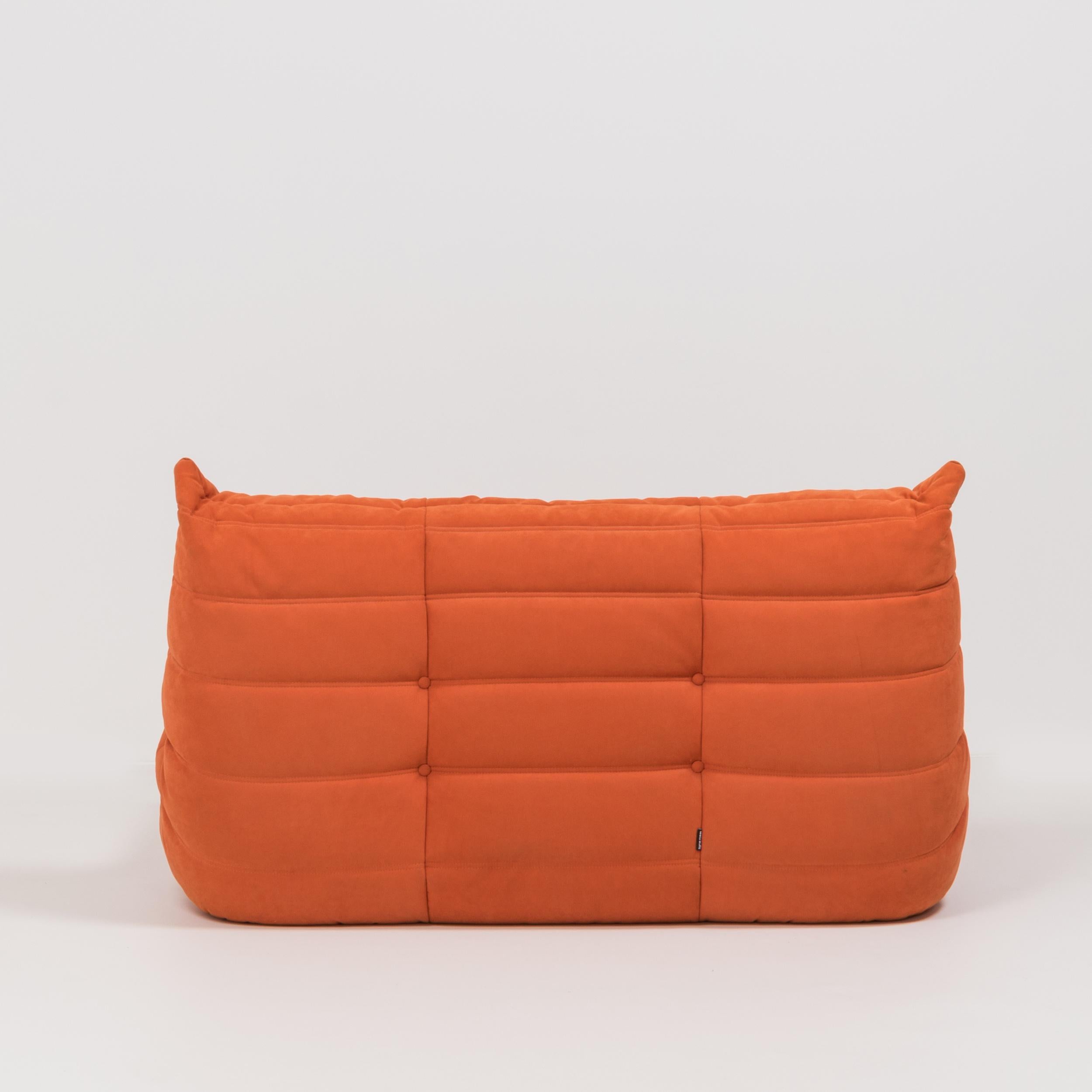 French Togo Orange Fabric Sofa by Michel Ducaroy for Ligne Roset, Three-Piece Set