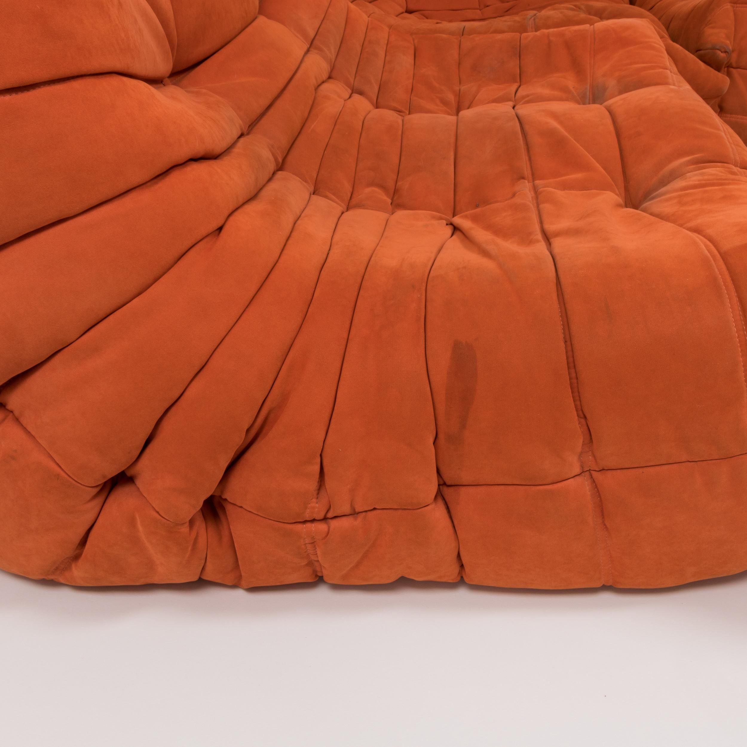 Togo Orange Fabric Sofa by Michel Ducaroy for Ligne Roset, Three-Piece Set In Distressed Condition In London, GB