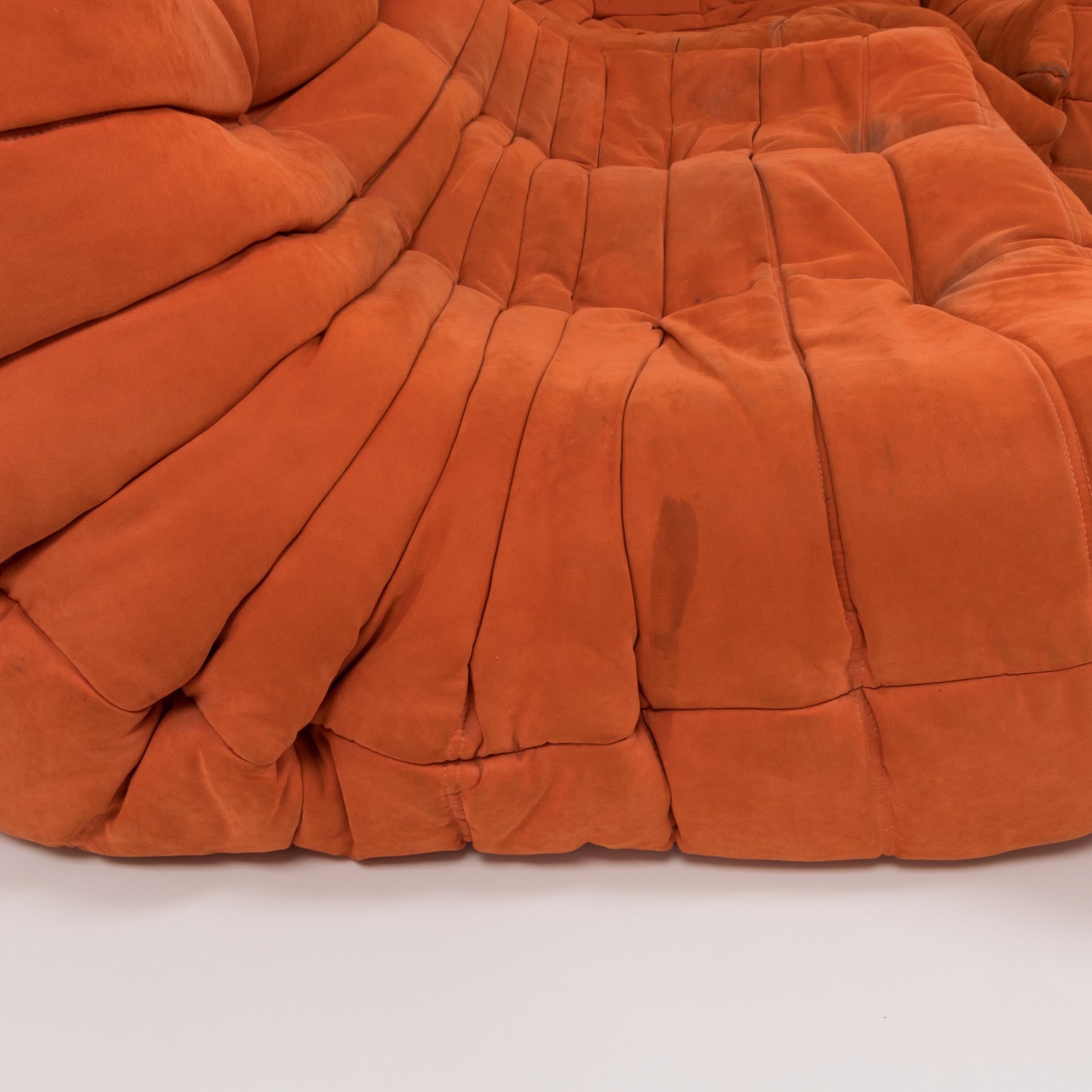 Togo Orange Fabric Sofa by Michel Ducaroy for Ligne Roset, Three-Piece Set In Distressed Condition In Basildon, London