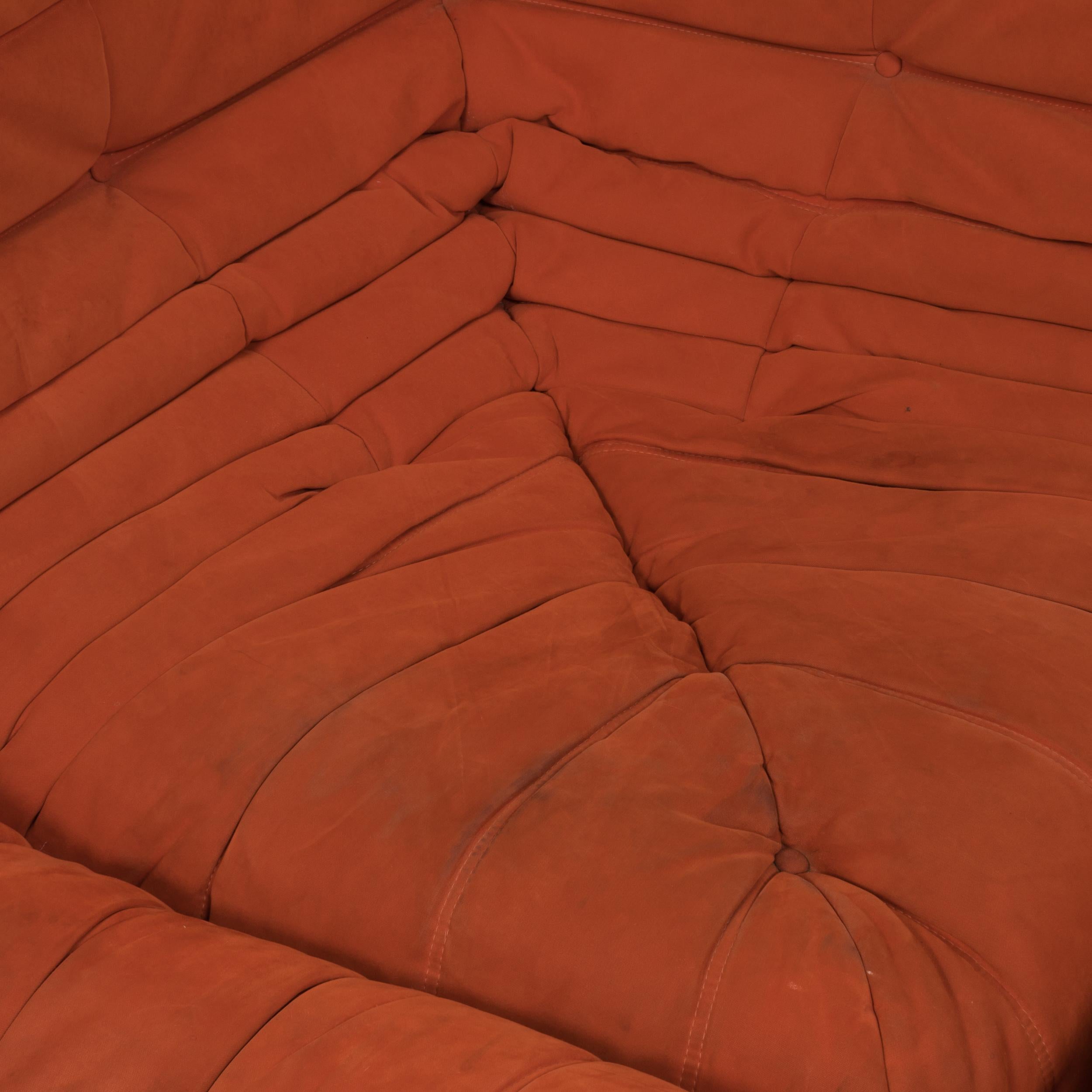 Late 20th Century Togo Orange Fabric Sofa by Michel Ducaroy for Ligne Roset, Three-Piece Set