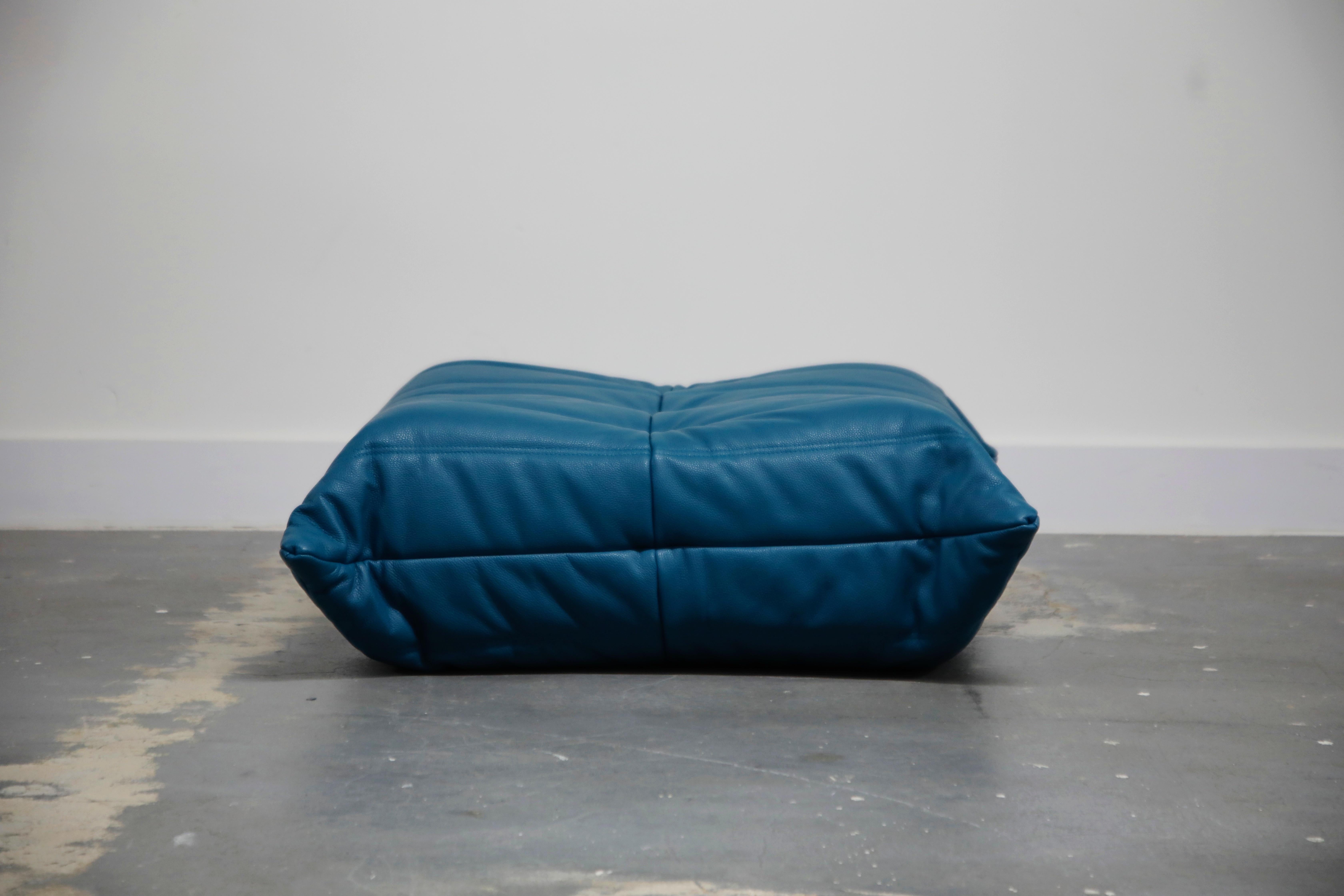 Modern 'Togo' Ottoman by Michel Ducaroy for Ligne Roset in Blue Leather