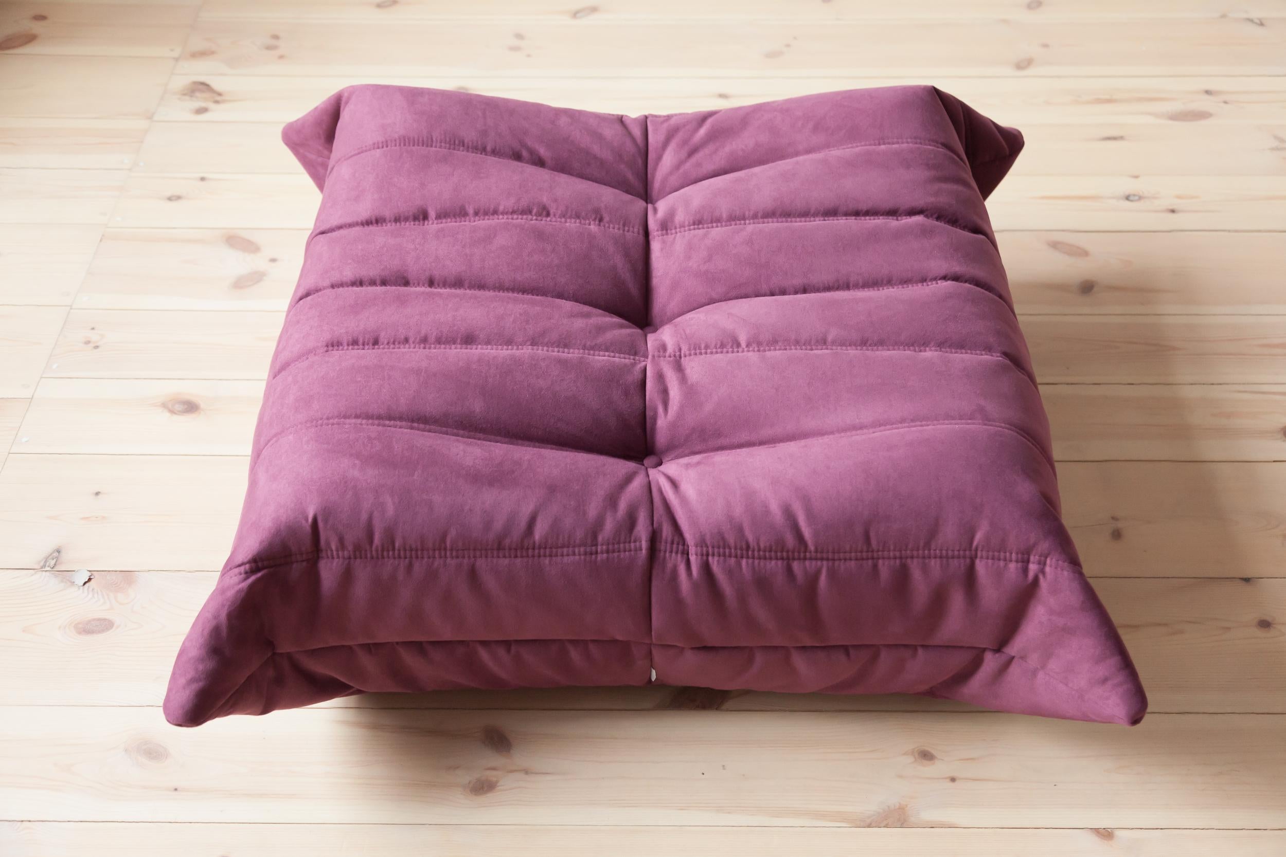 French Togo Ottoman in Aubergine/Purple Microfibre by Michel Ducaroy, Ligne Roset For Sale