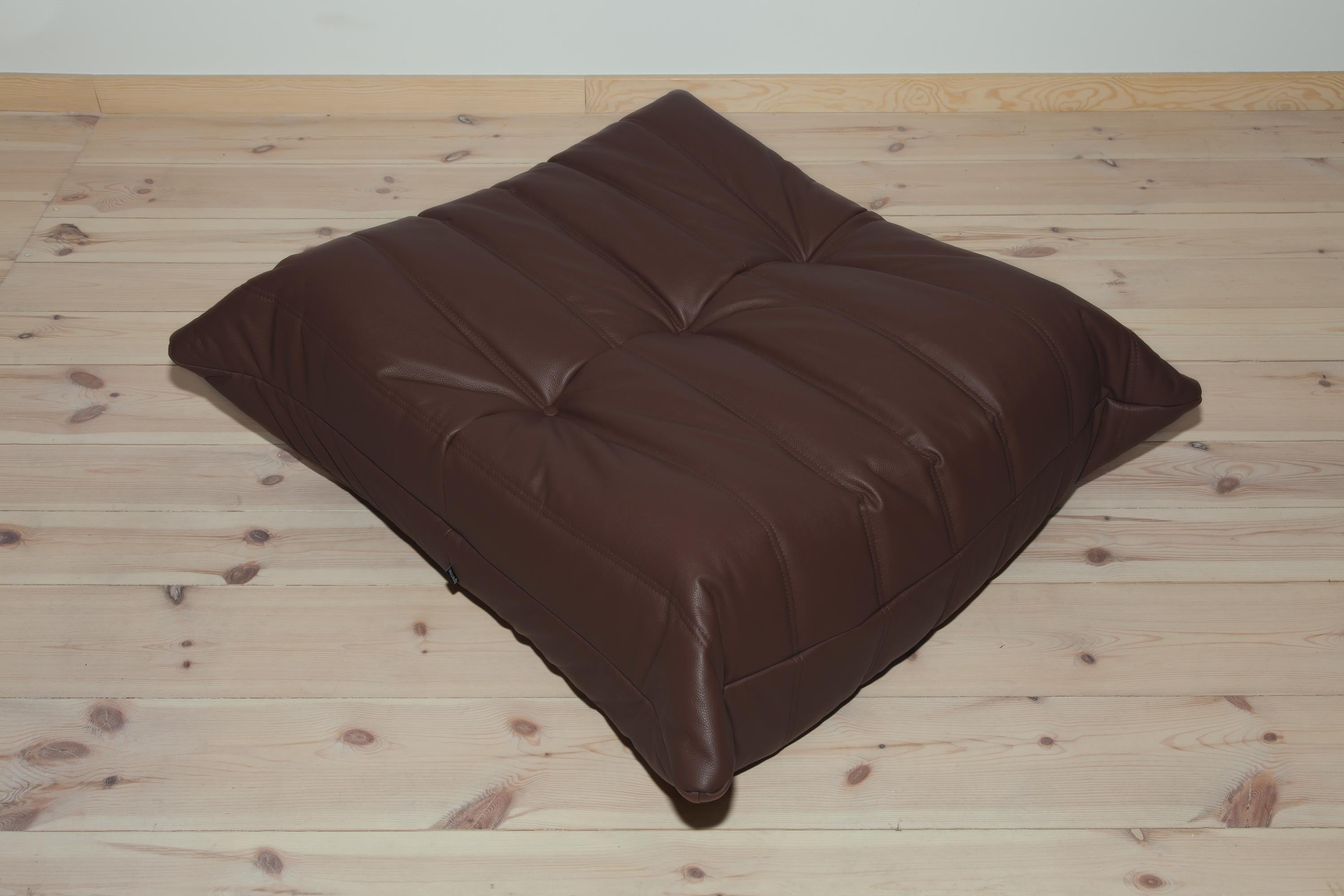 Late 20th Century Togo Ottoman in Brown Madras Leather by Michel Ducaroy, Ligne Roset For Sale