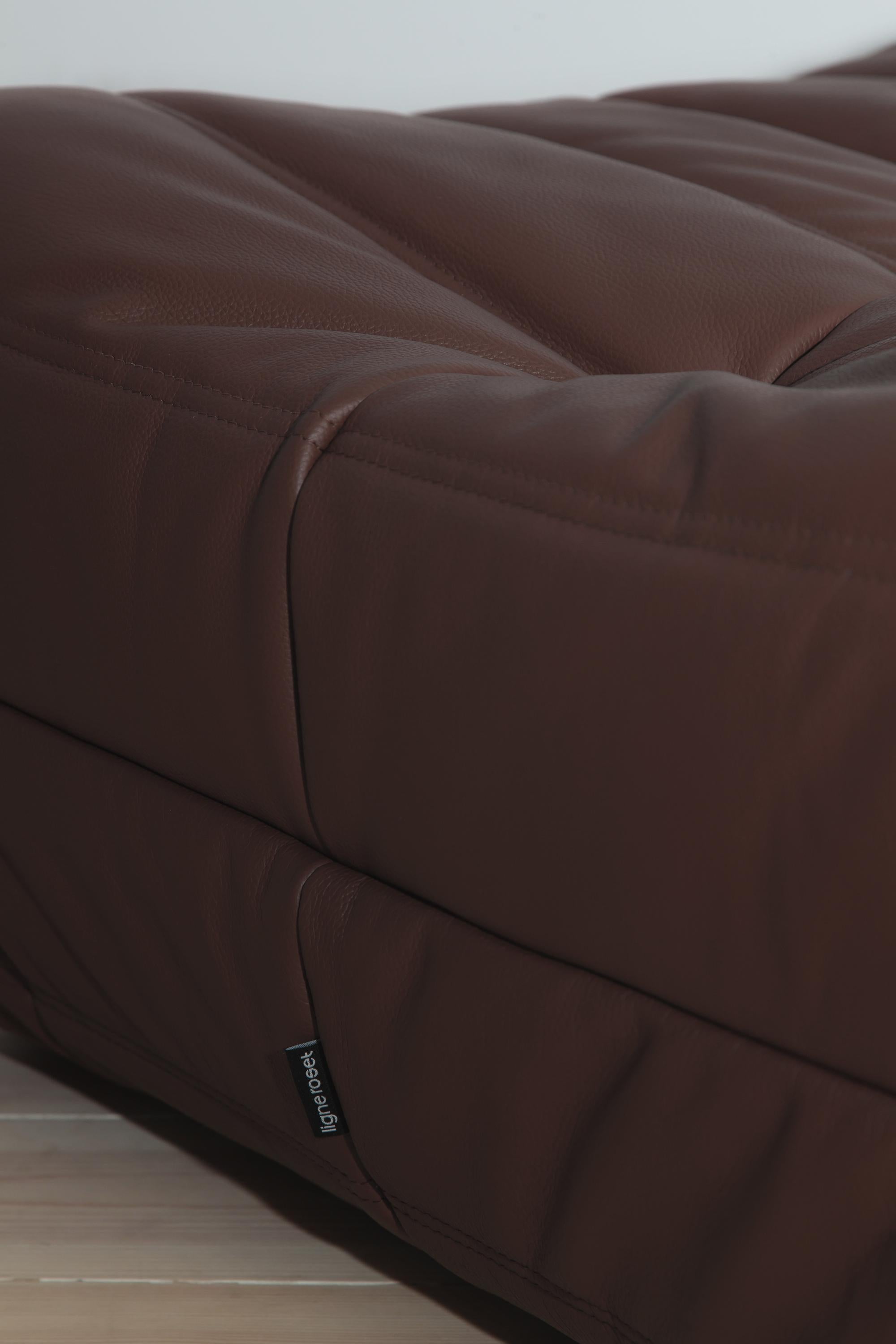 Togo Ottoman in Brown Madras Leather by Michel Ducaroy, Ligne Roset For Sale 1