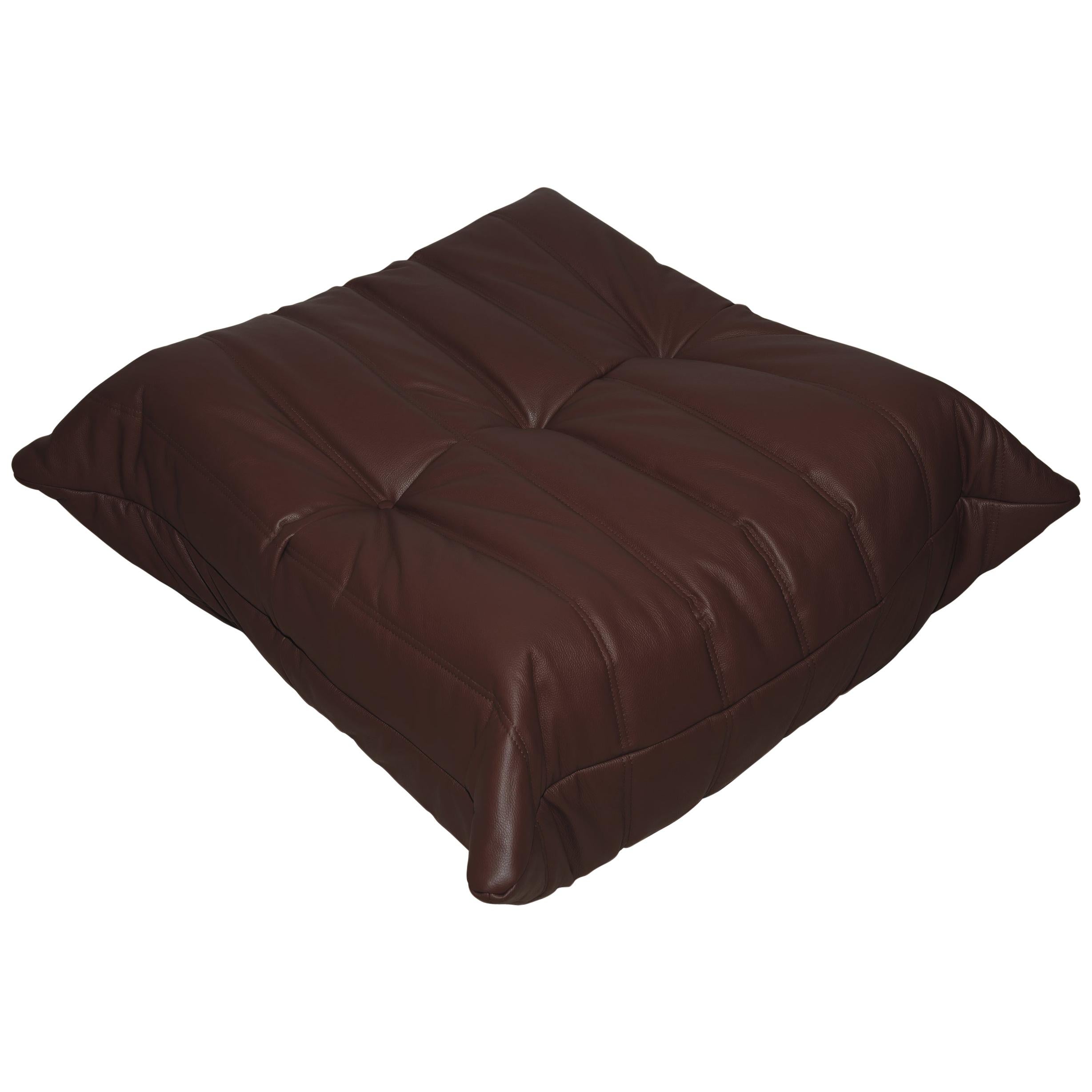 Togo Ottoman in Brown Madras Leather by Michel Ducaroy, Ligne Roset For Sale