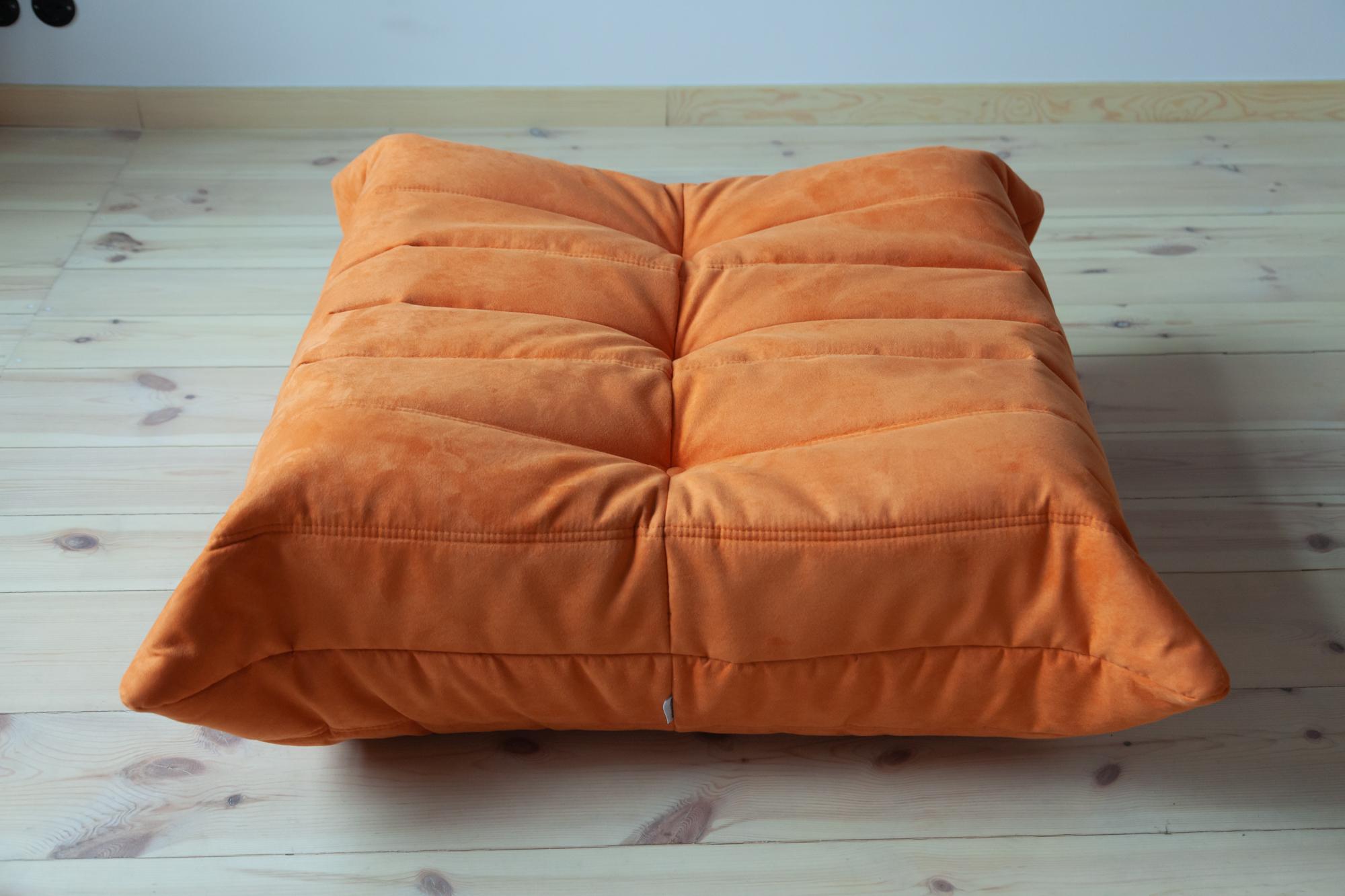 Fabric Togo Ottoman in Orange Microfibre by Michel Ducaroy, Ligne Roset For Sale