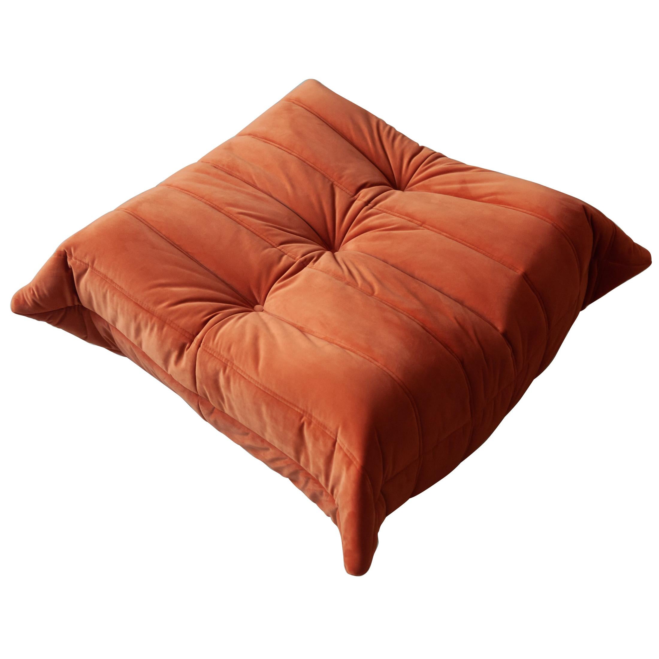 Togo Ottoman in Orange Velvet by Michel Ducaroy, Ligne Roset For Sale