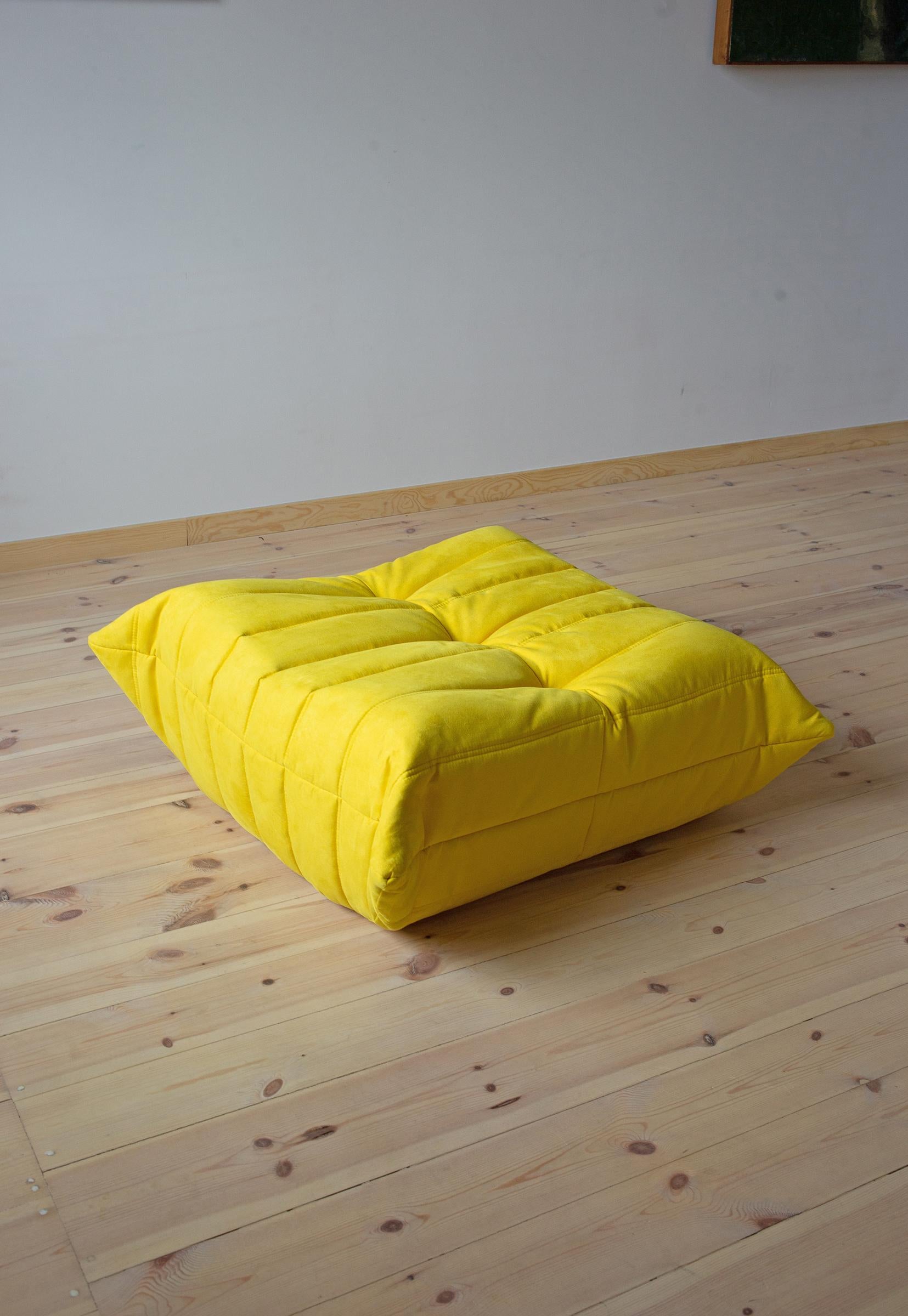 Late 20th Century Togo Ottoman in Yellow Microfibre by Michel Ducaroy, Ligne Roset For Sale