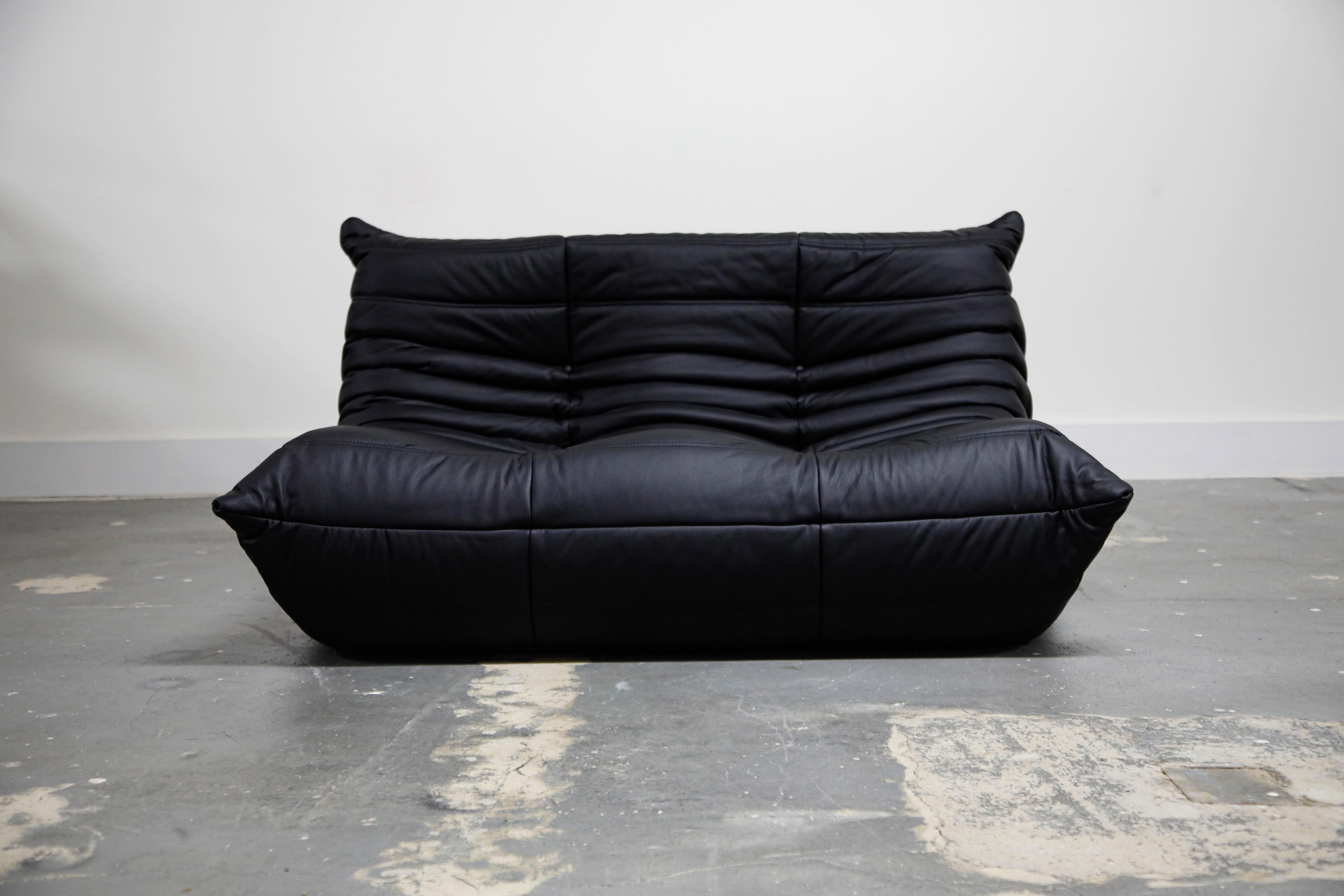 Togo Sectional Five-Piece Set by Michel Ducaroy for Ligne Roset in Black Leather 2