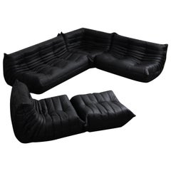 Togo Sectional Five-Piece Set by Michel Ducaroy for Ligne Roset in Black Leather