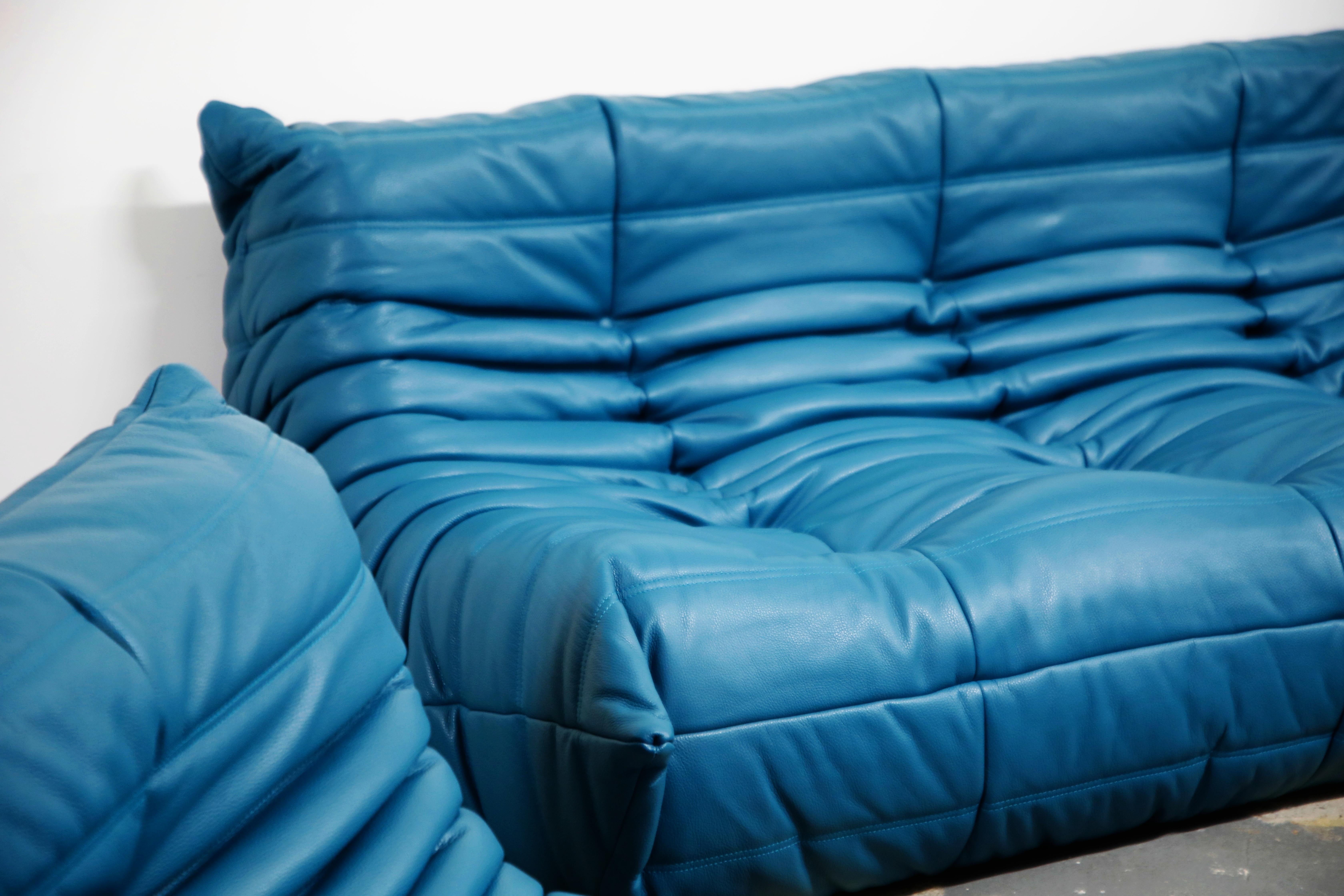 Togo Sectional Five-Piece Set by Michel Ducaroy for Ligne Roset in Blue Leather 9