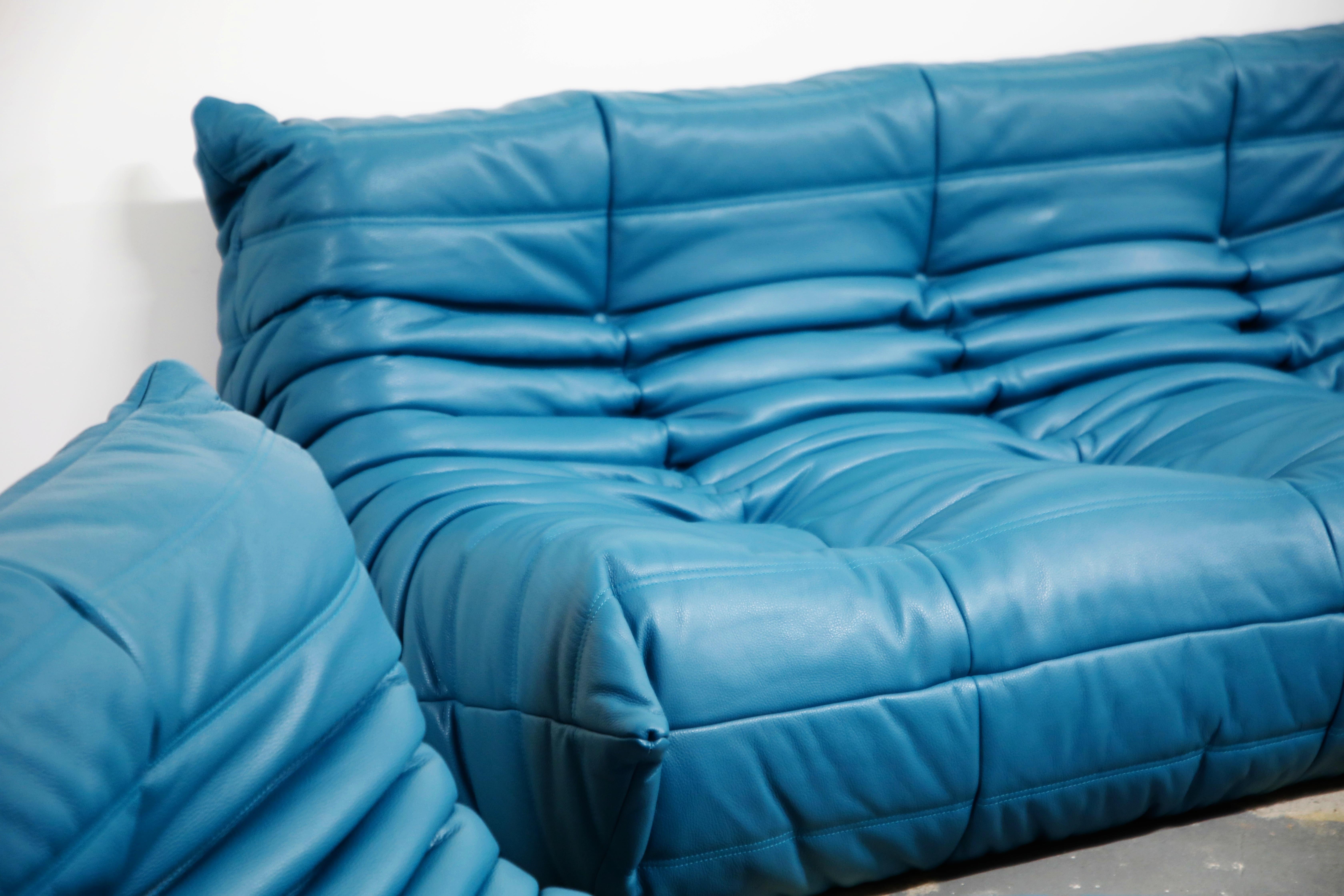 Togo Sectional Five-Piece Set by Michel Ducaroy for Ligne Roset in Blue Leather 12