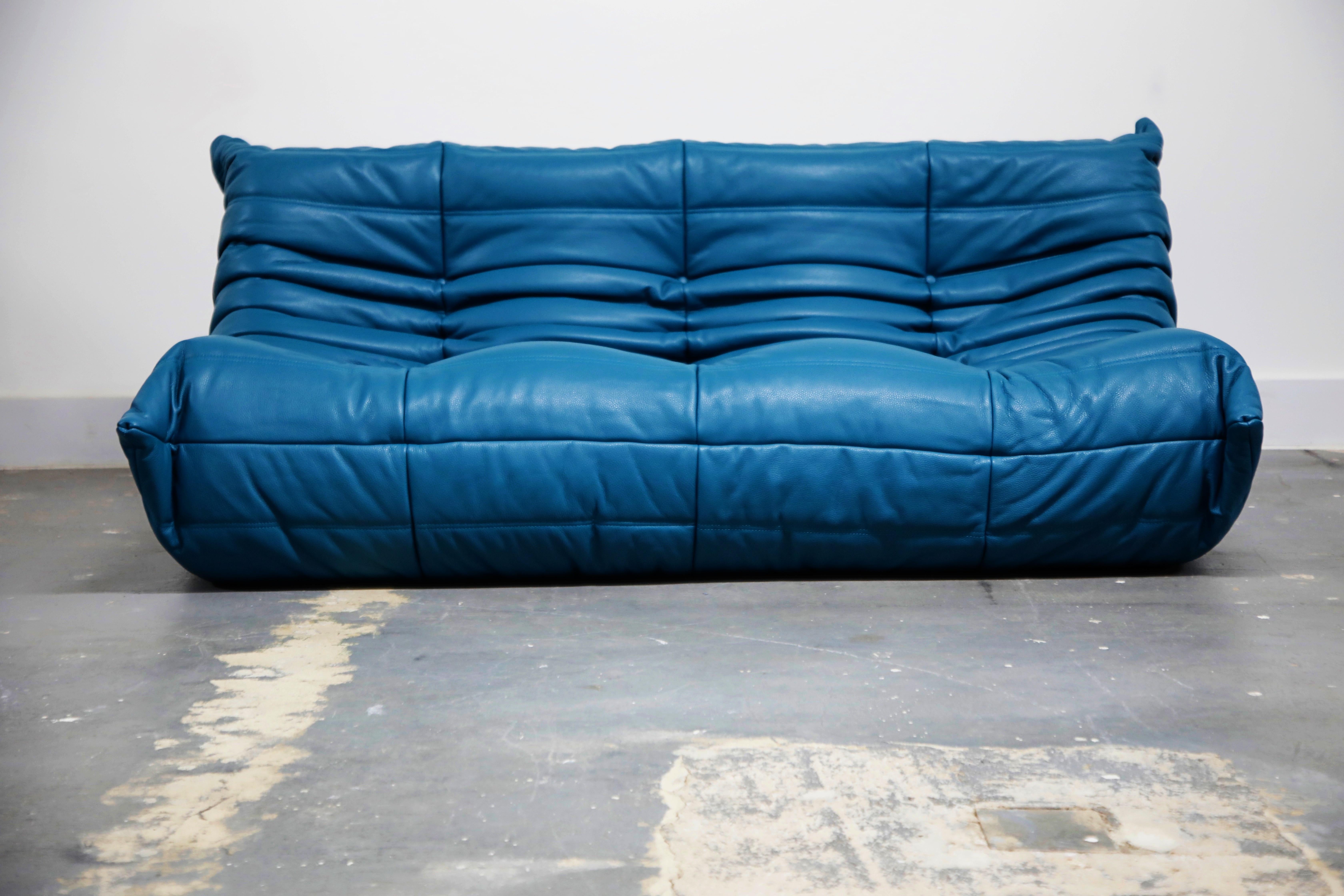 Contemporary Togo Sectional Five-Piece Set by Michel Ducaroy for Ligne Roset in Blue Leather