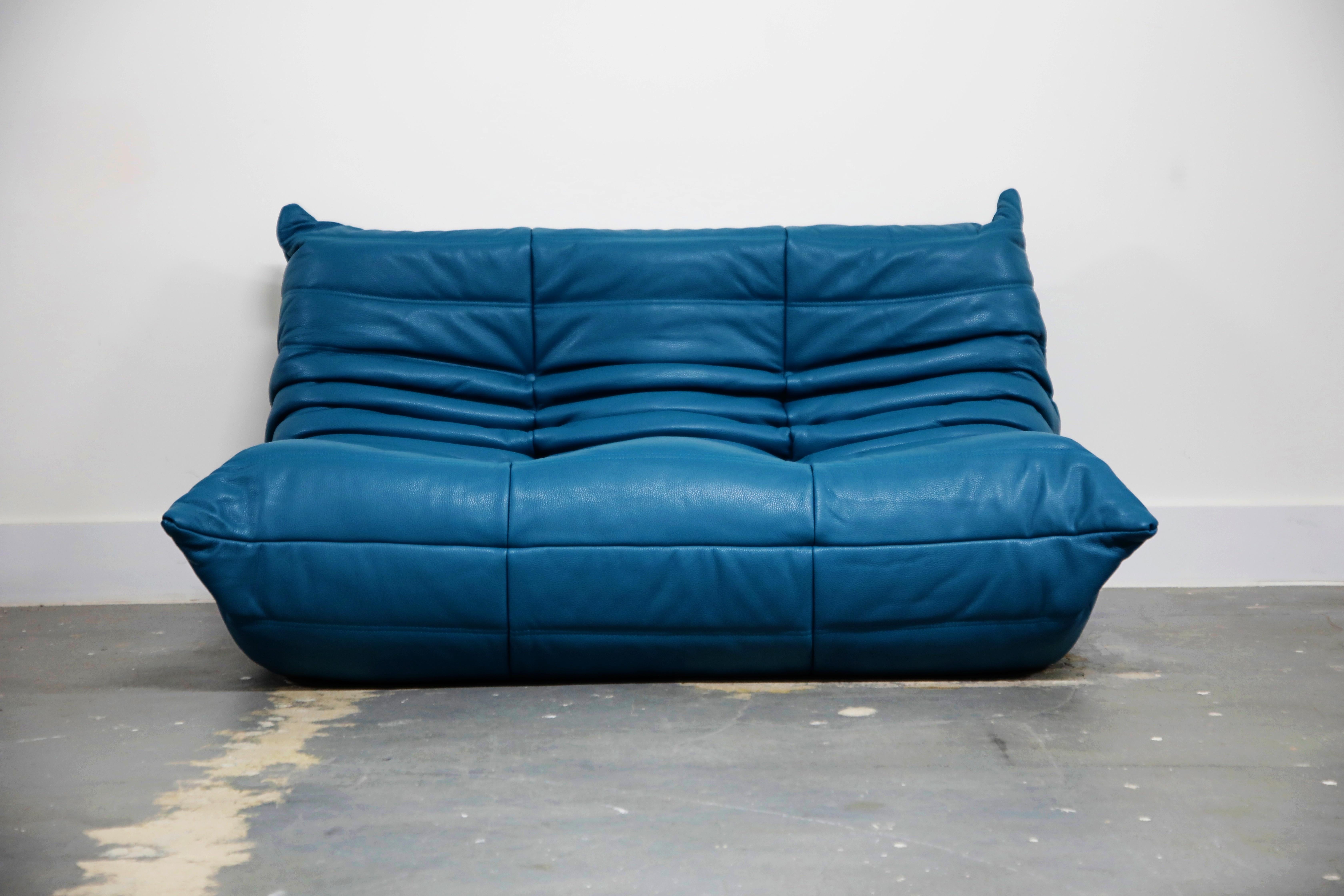 Togo Sectional Five-Piece Set by Michel Ducaroy for Ligne Roset in Blue Leather 1
