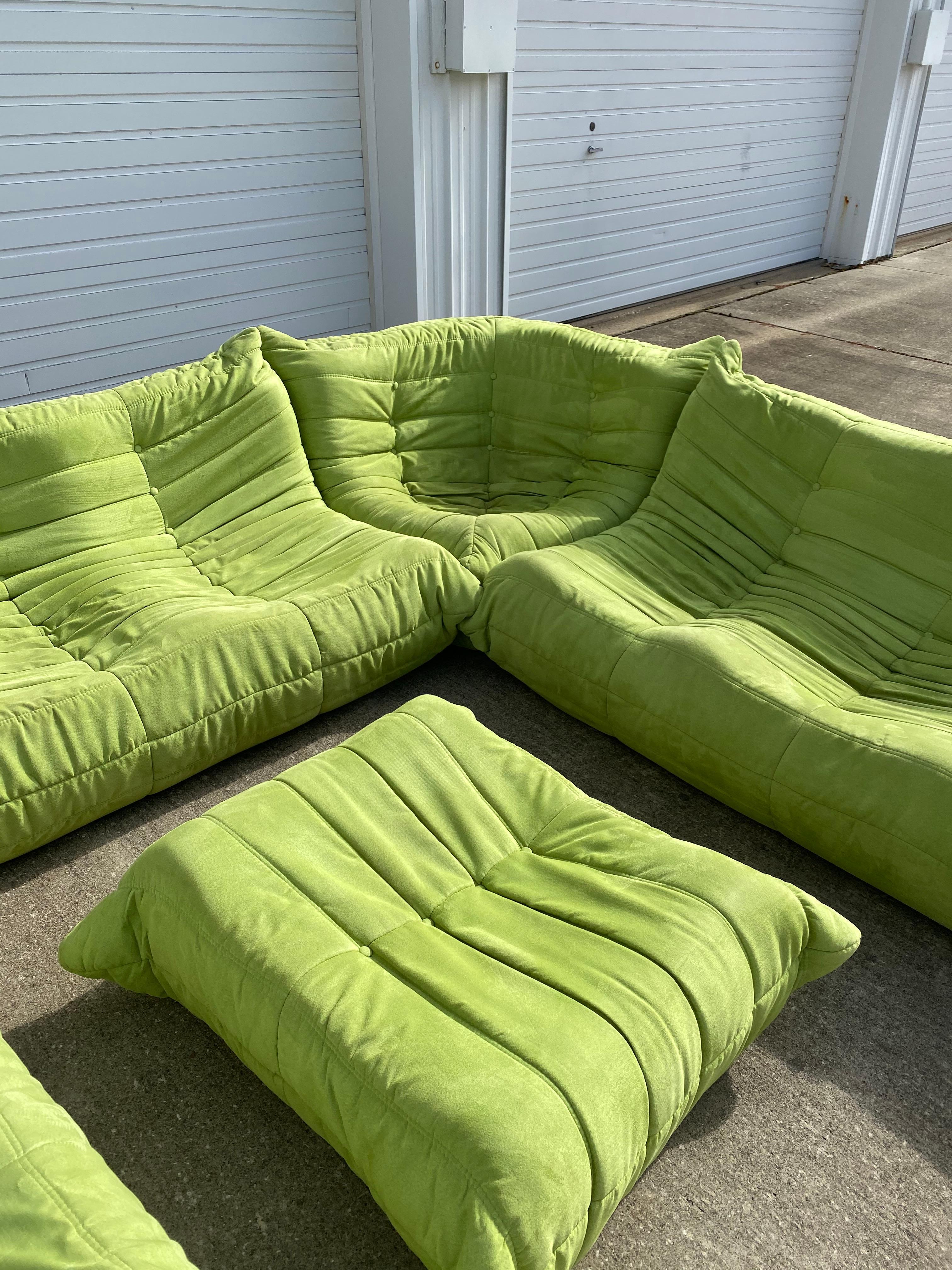 Suede Togo Sectional Set of 5 in Style of Michael Ducaroy