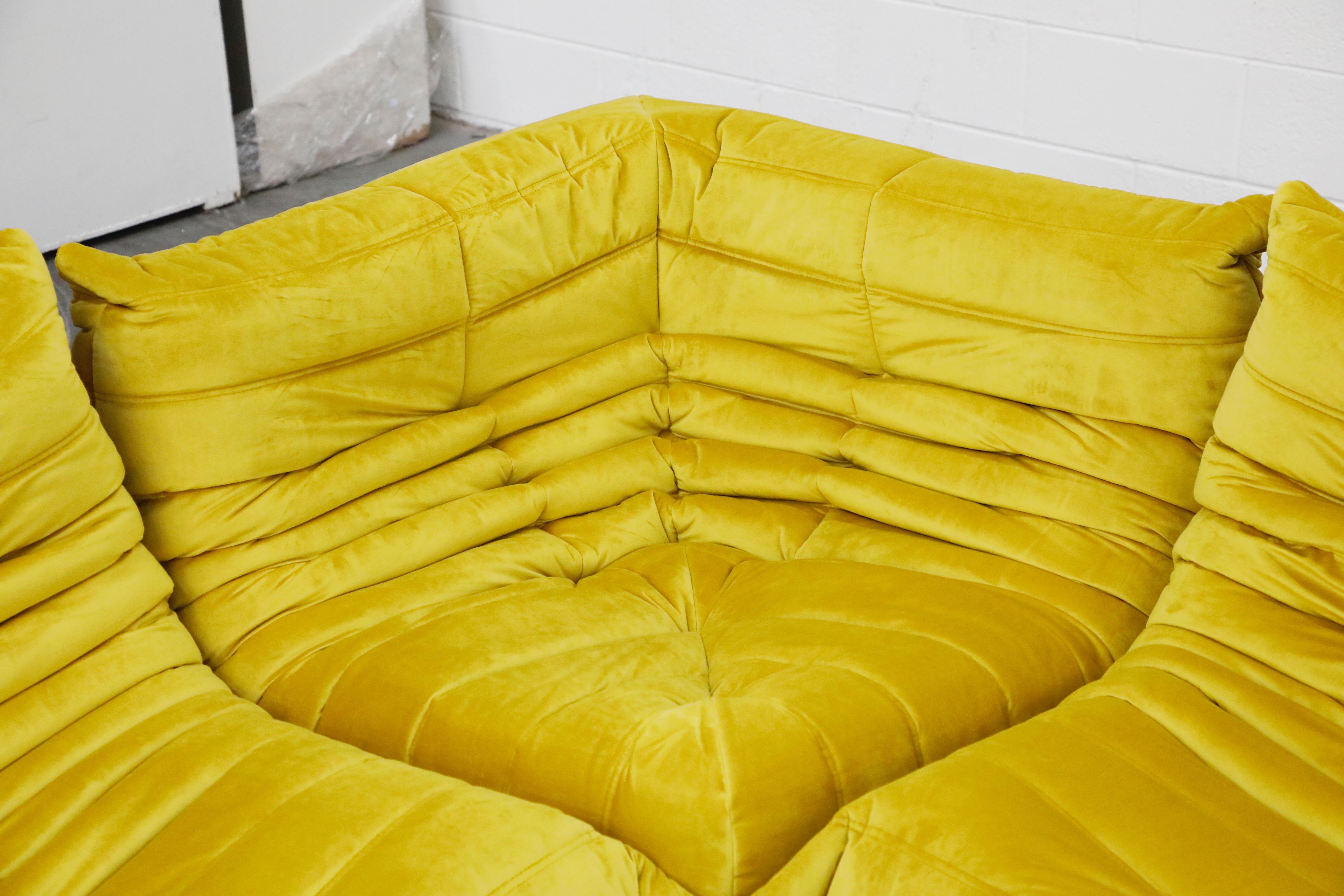 Togo Sectional Three-Piece Set by Michel Ducaroy for Ligne Roset in Gold Velvet 4