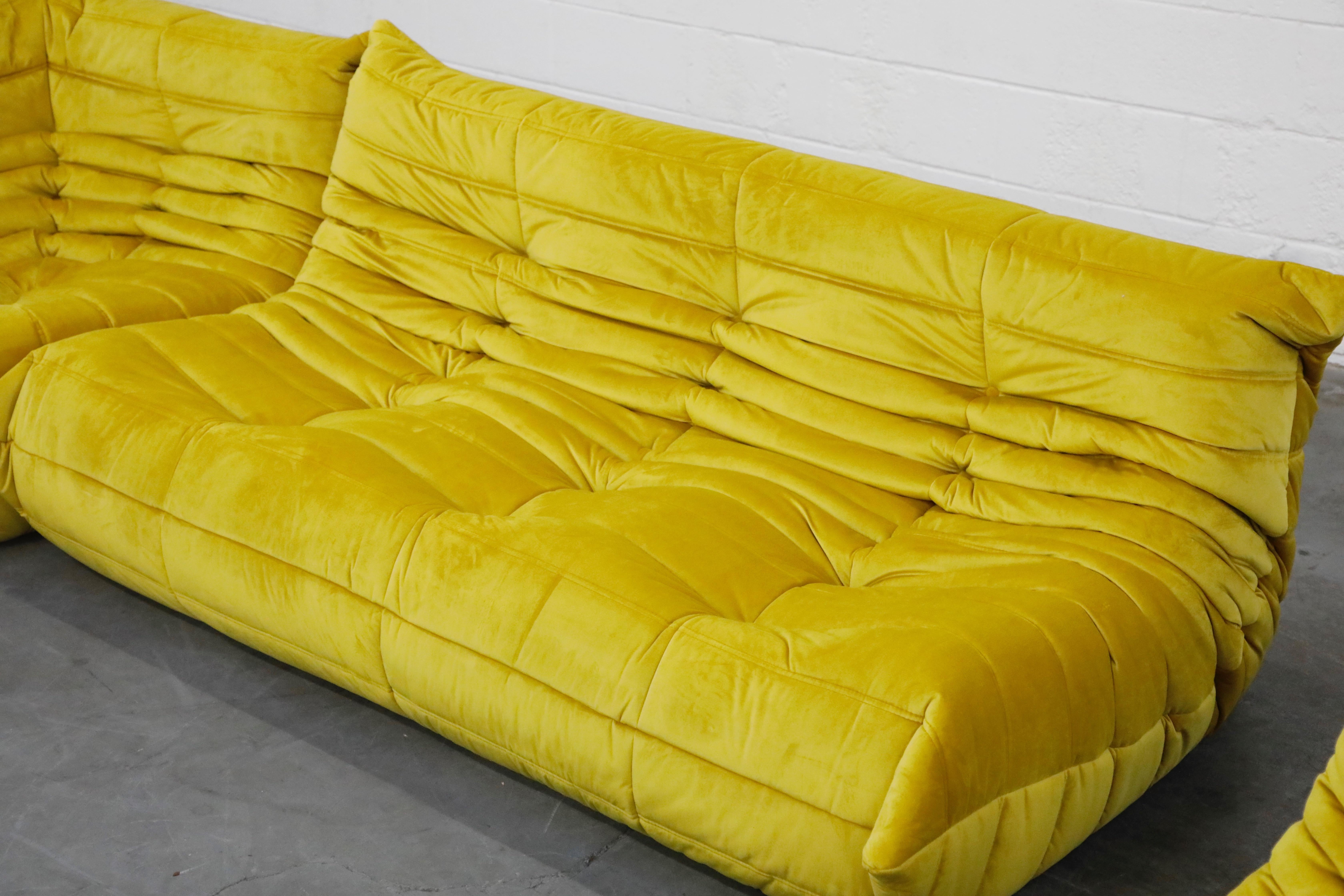 Togo Sectional Three-Piece Set by Michel Ducaroy for Ligne Roset in Gold Velvet 5