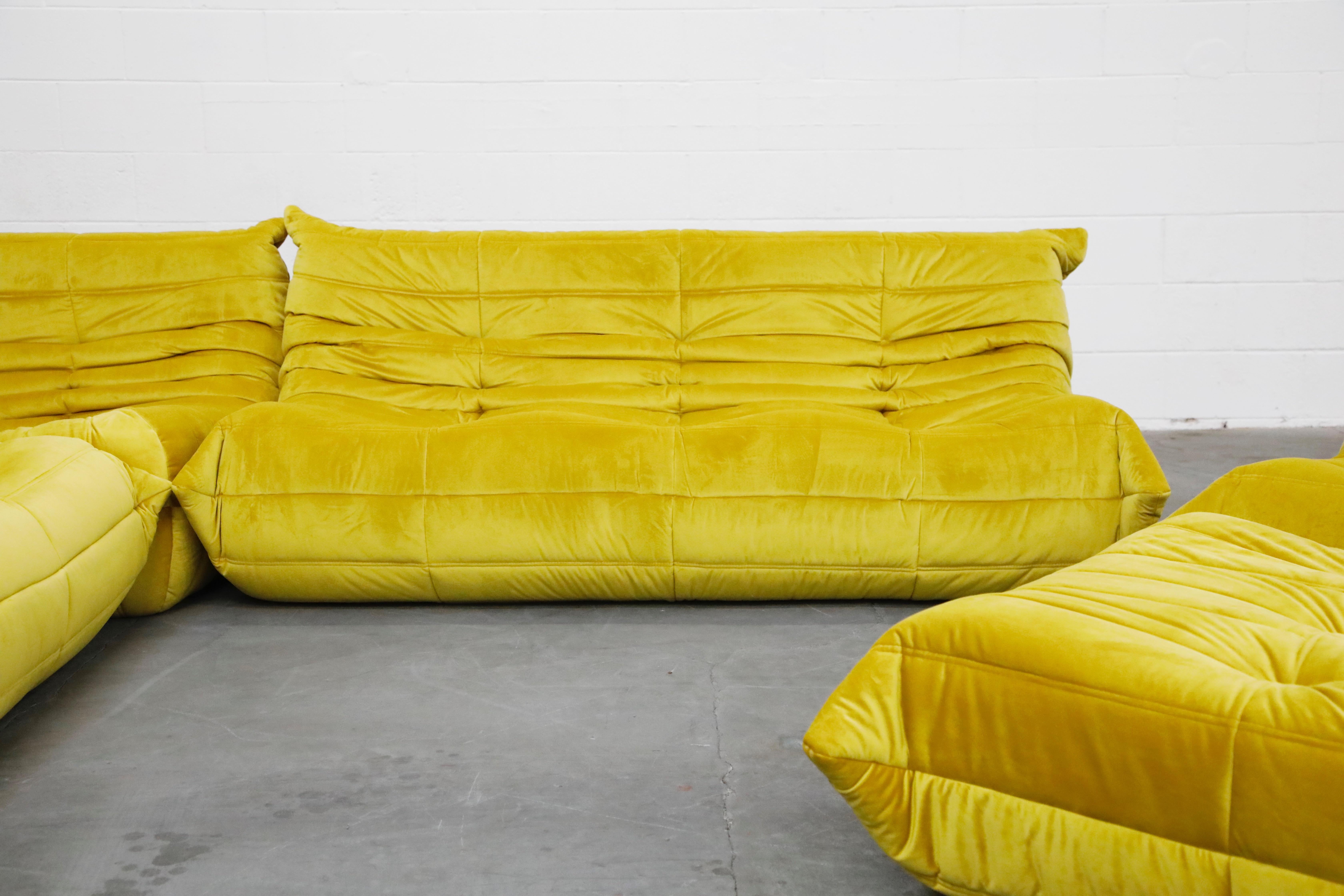Togo Sectional Three-Piece Set by Michel Ducaroy for Ligne Roset in Gold Velvet 6