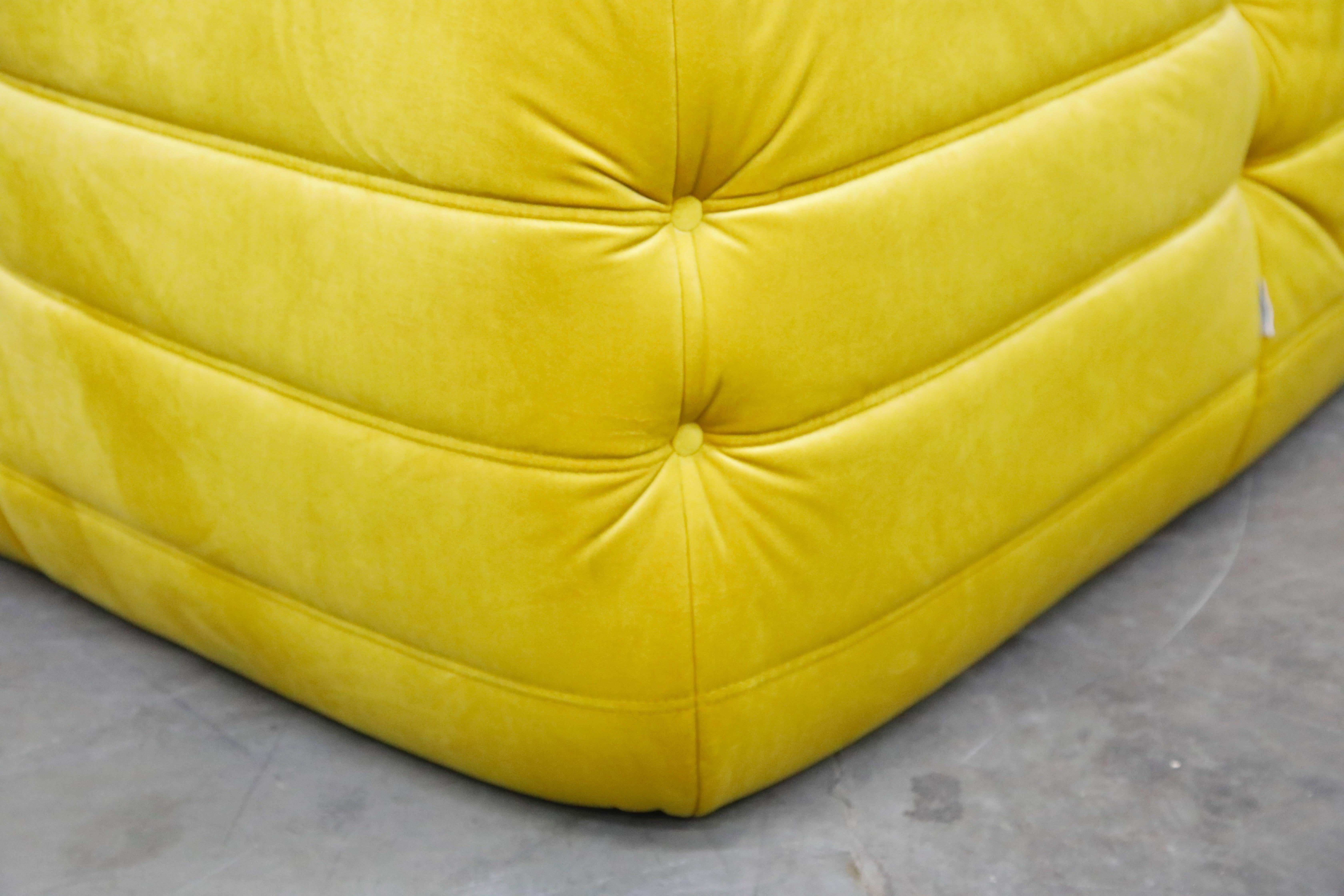 Togo Sectional Three-Piece Set by Michel Ducaroy for Ligne Roset in Gold Velvet 14