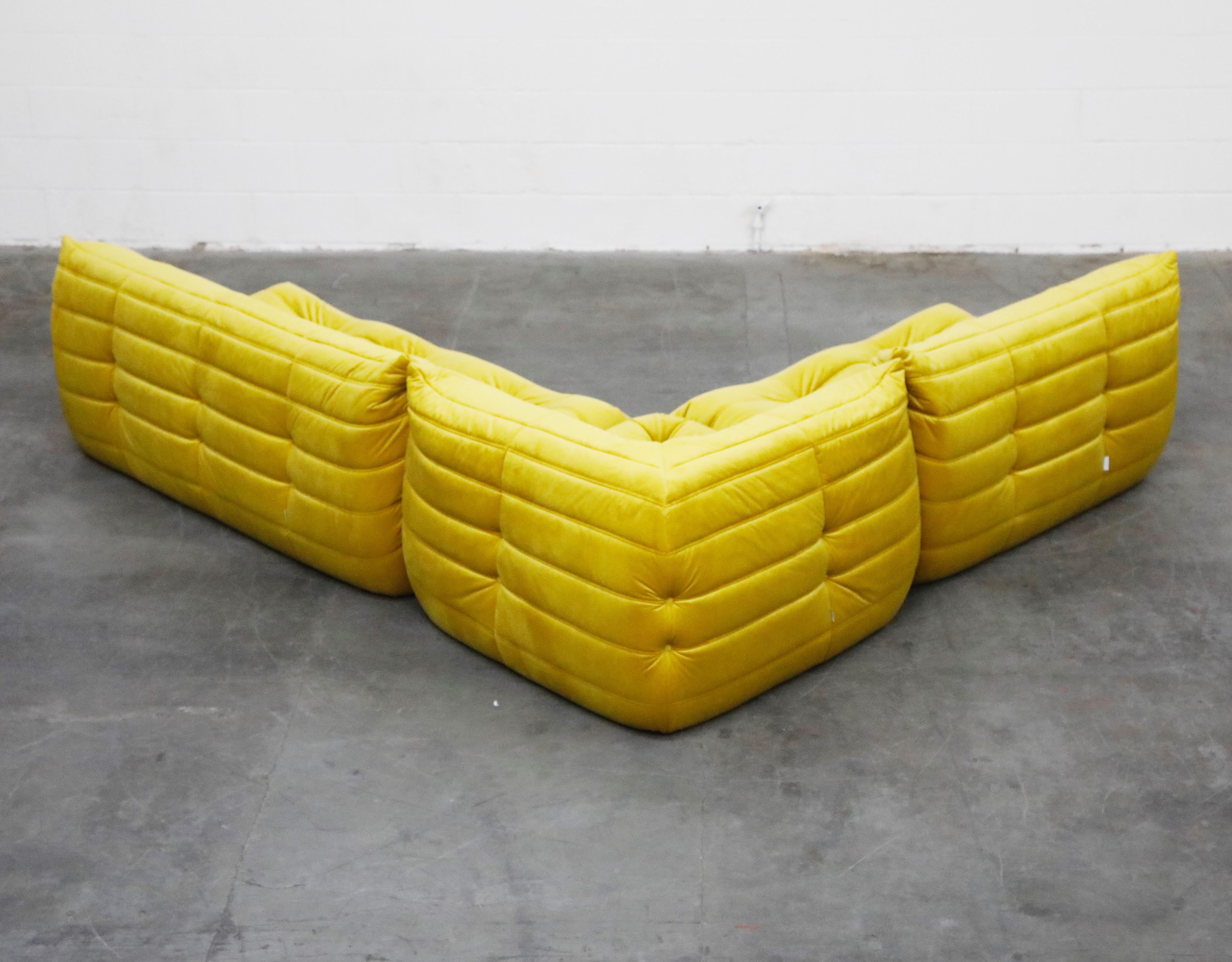 Contemporary Togo Sectional Three-Piece Set by Michel Ducaroy for Ligne Roset in Gold Velvet