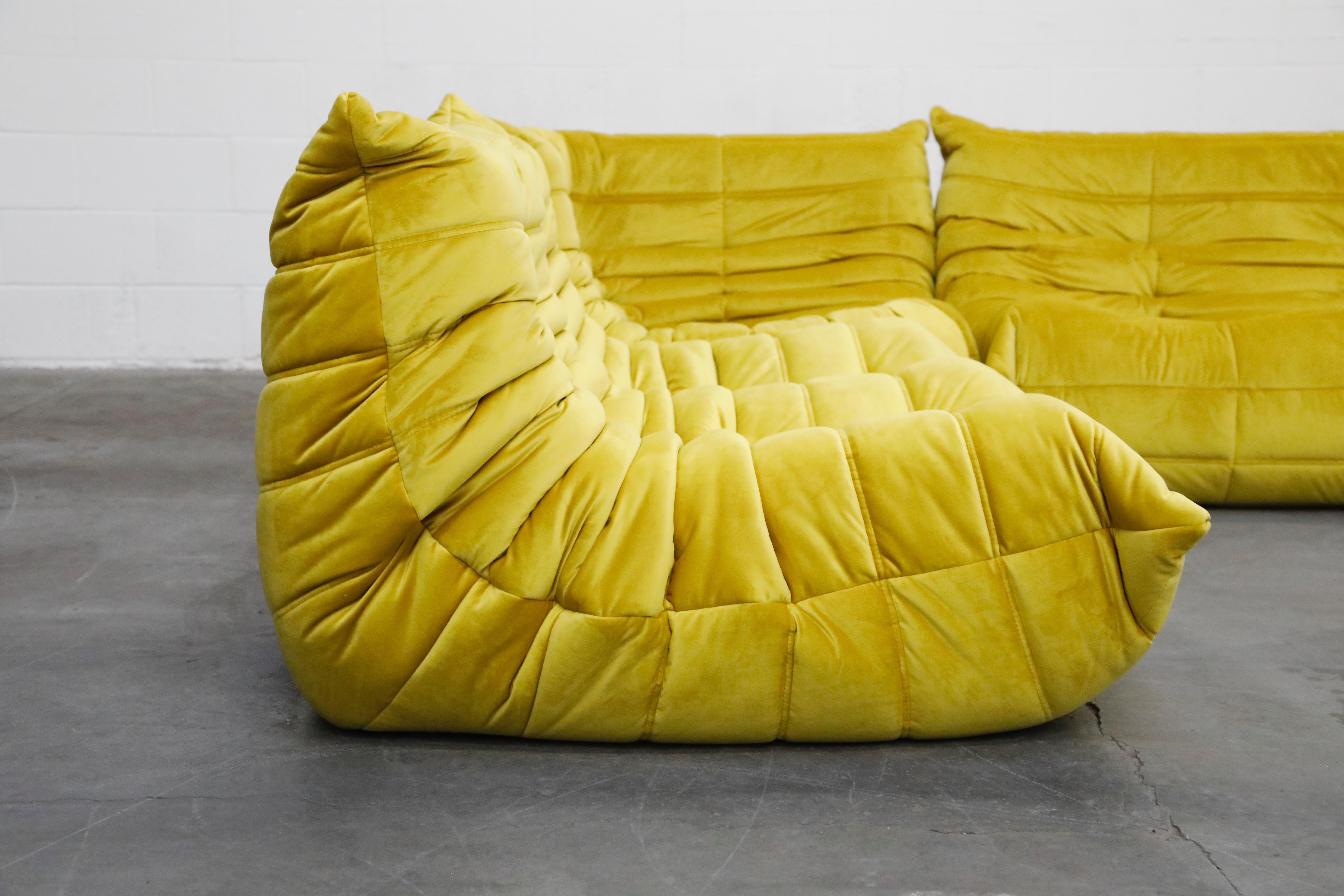 Togo Sectional Three-Piece Set by Michel Ducaroy for Ligne Roset in Gold Velvet 1
