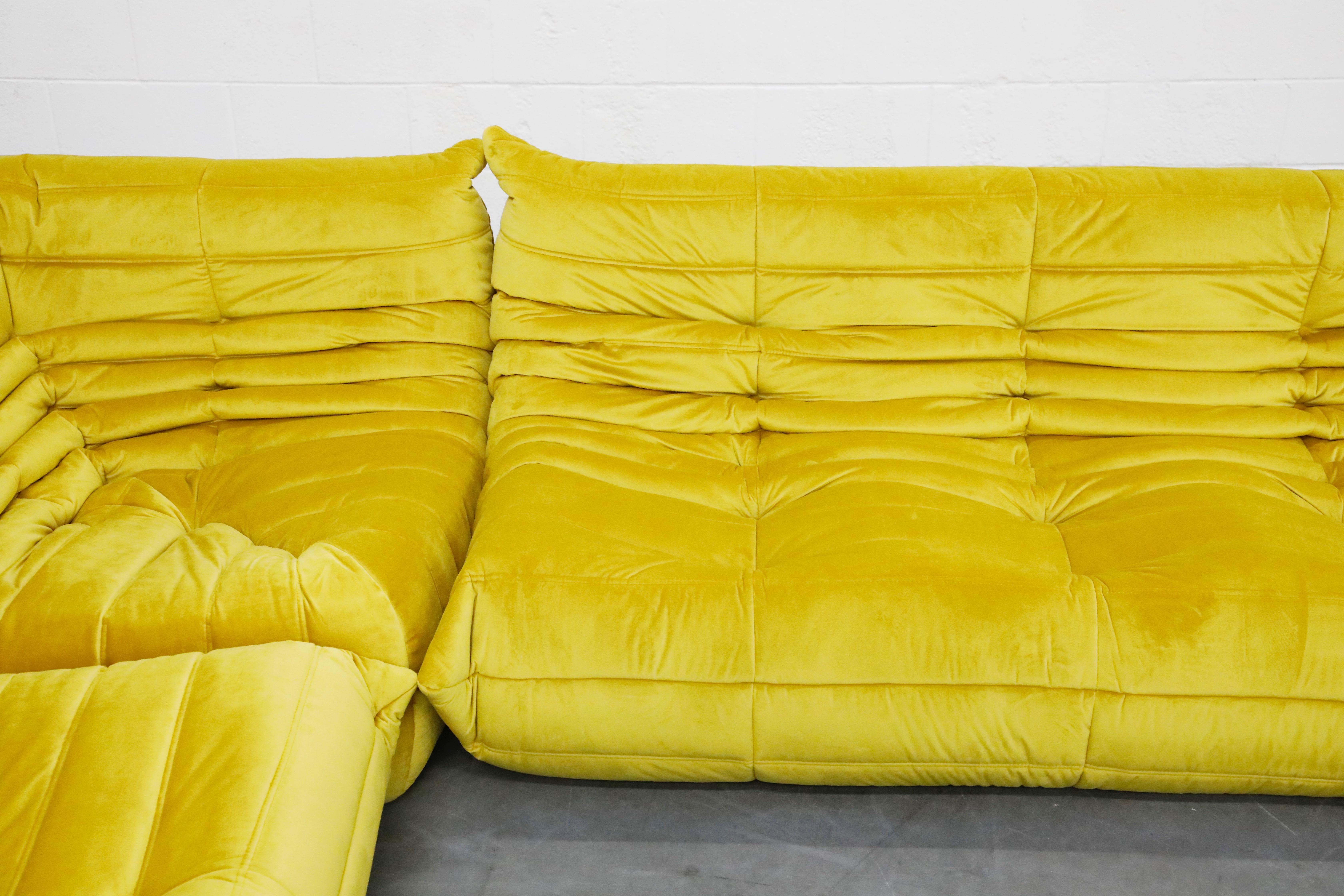 Togo Sectional Three-Piece Set by Michel Ducaroy for Ligne Roset in Gold Velvet 2