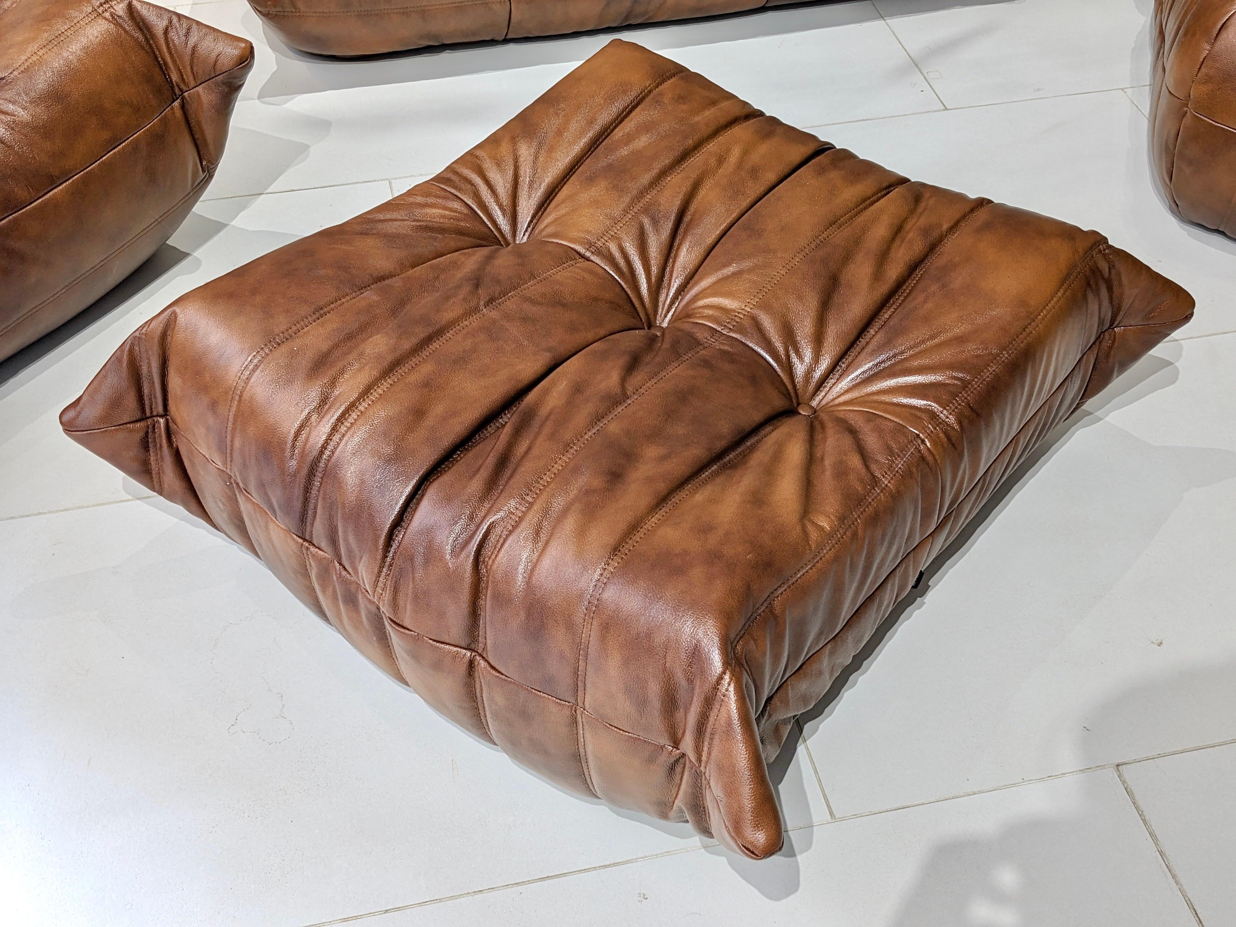 Togo Set in Brown Leather by Michel Ducaroy for Ligne Roset In Excellent Condition For Sale In lyon, FR