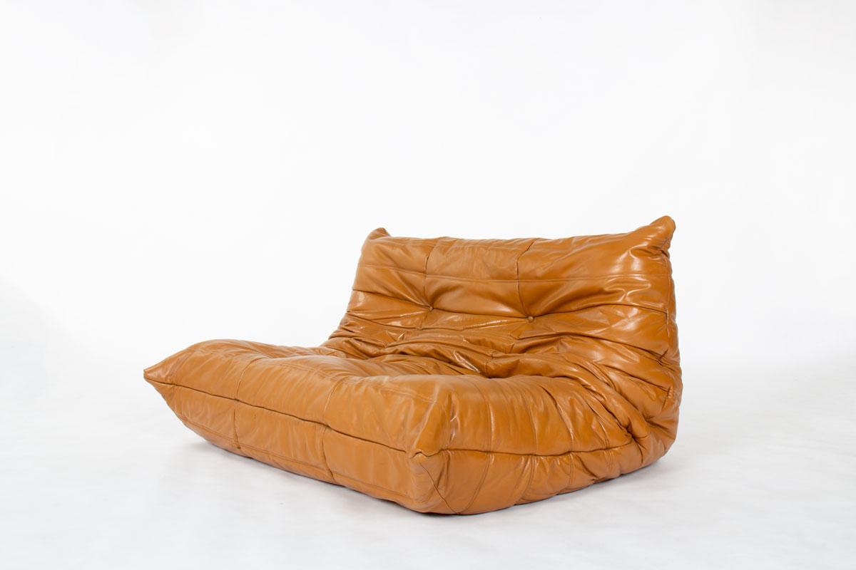 Conjunto Togo de cuero marrón de Michel Ducaroy para Ligne Roset, Francia, años 70 en venta 8