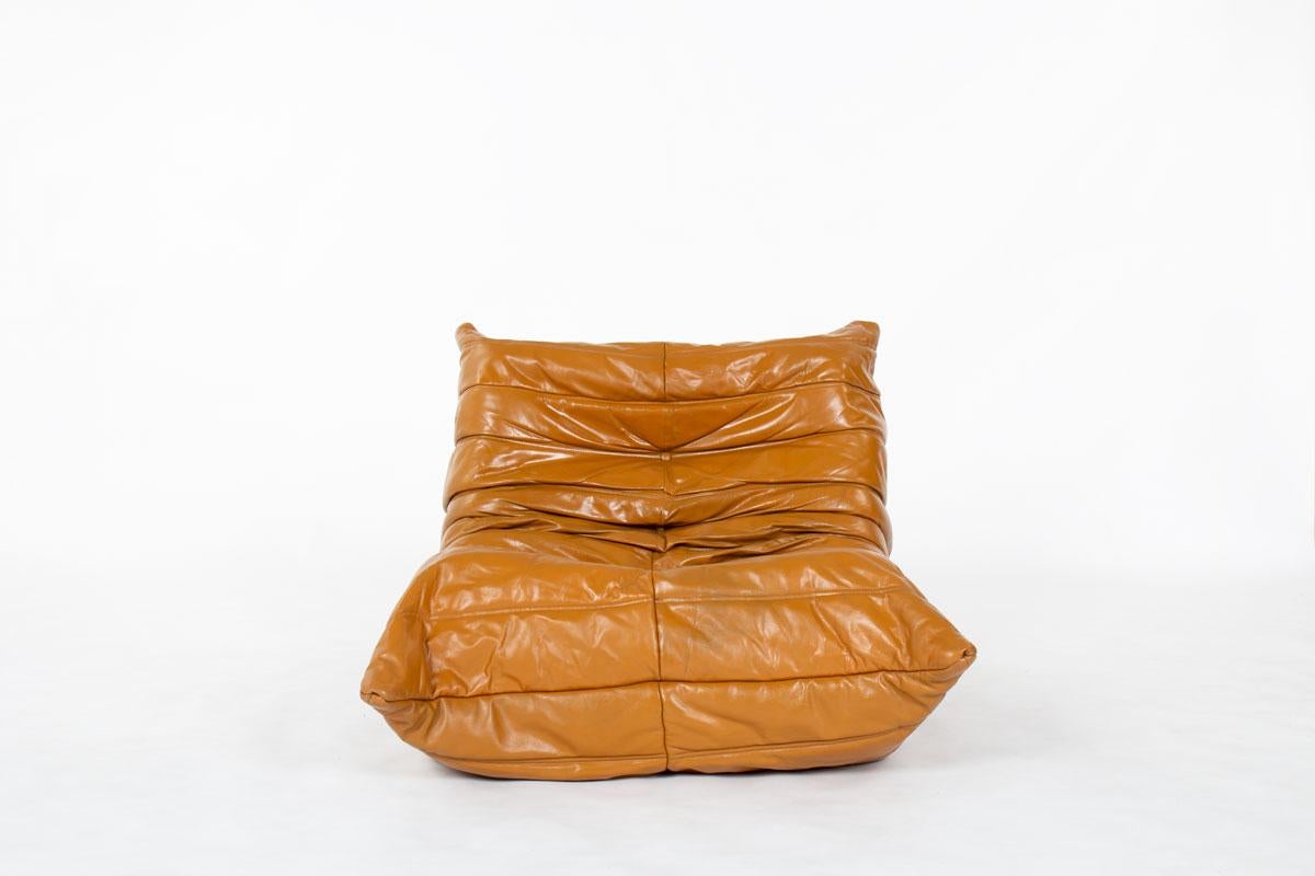 Conjunto Togo de cuero marrón de Michel Ducaroy para Ligne Roset, Francia, años 70 Francés en venta