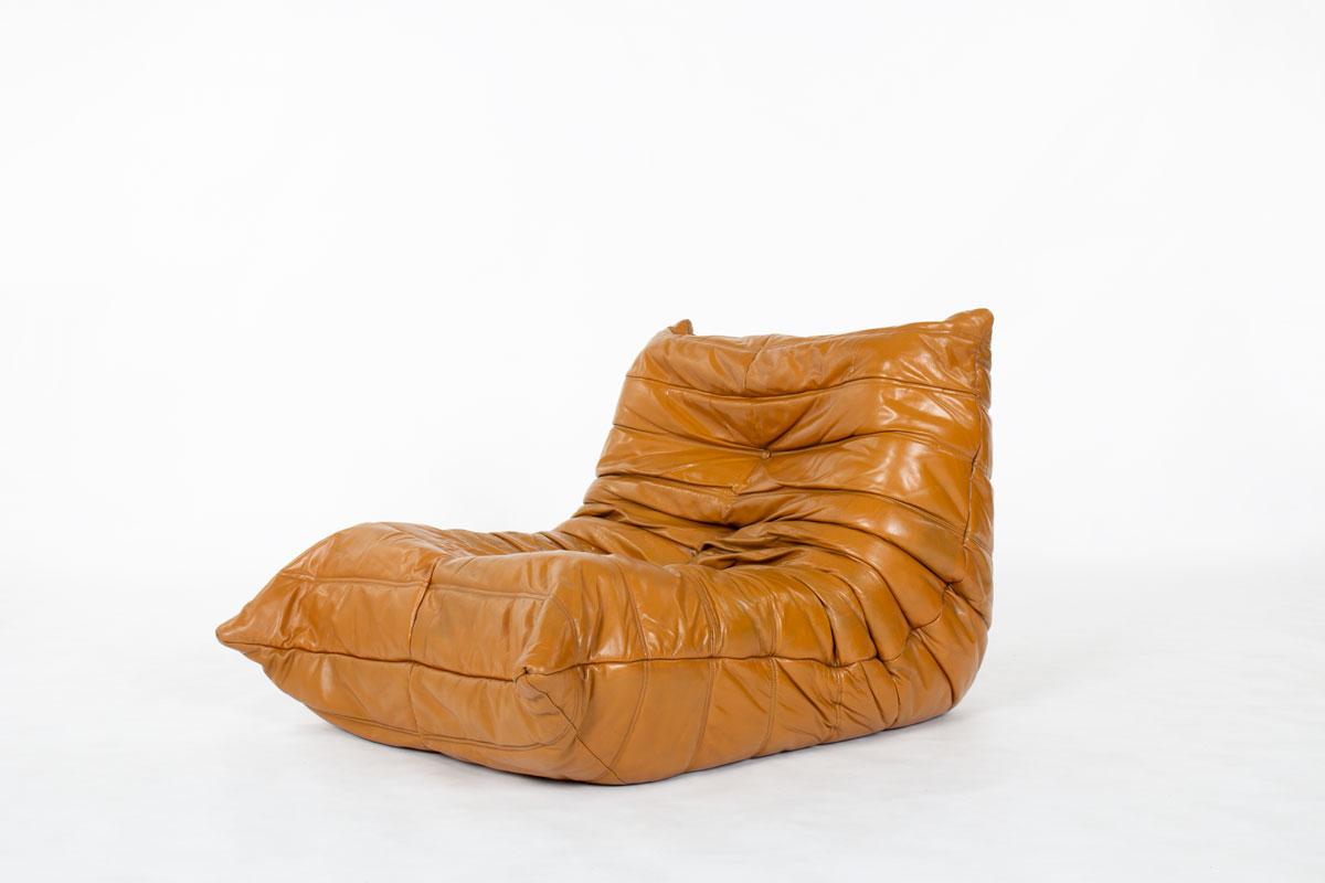 Conjunto Togo de cuero marrón de Michel Ducaroy para Ligne Roset, Francia, años 70 en Bueno estado para la venta en JASSANS-RIOTTIER, FR