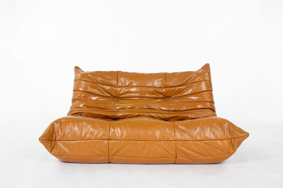 Conjunto Togo de cuero marrón de Michel Ducaroy para Ligne Roset, Francia, años 70 Cuero en venta