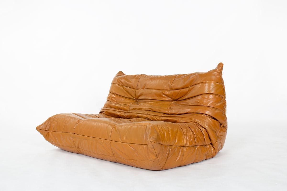 Conjunto Togo de cuero marrón de Michel Ducaroy para Ligne Roset, Francia, años 70 en venta 1