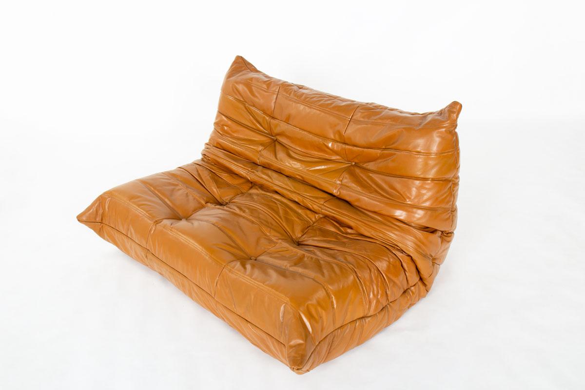 Conjunto Togo de cuero marrón de Michel Ducaroy para Ligne Roset, Francia, años 70 en venta 2