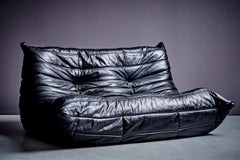 Togo Set of 2-Seater and 3-Seater in black leather designed by Michel Ducaroy