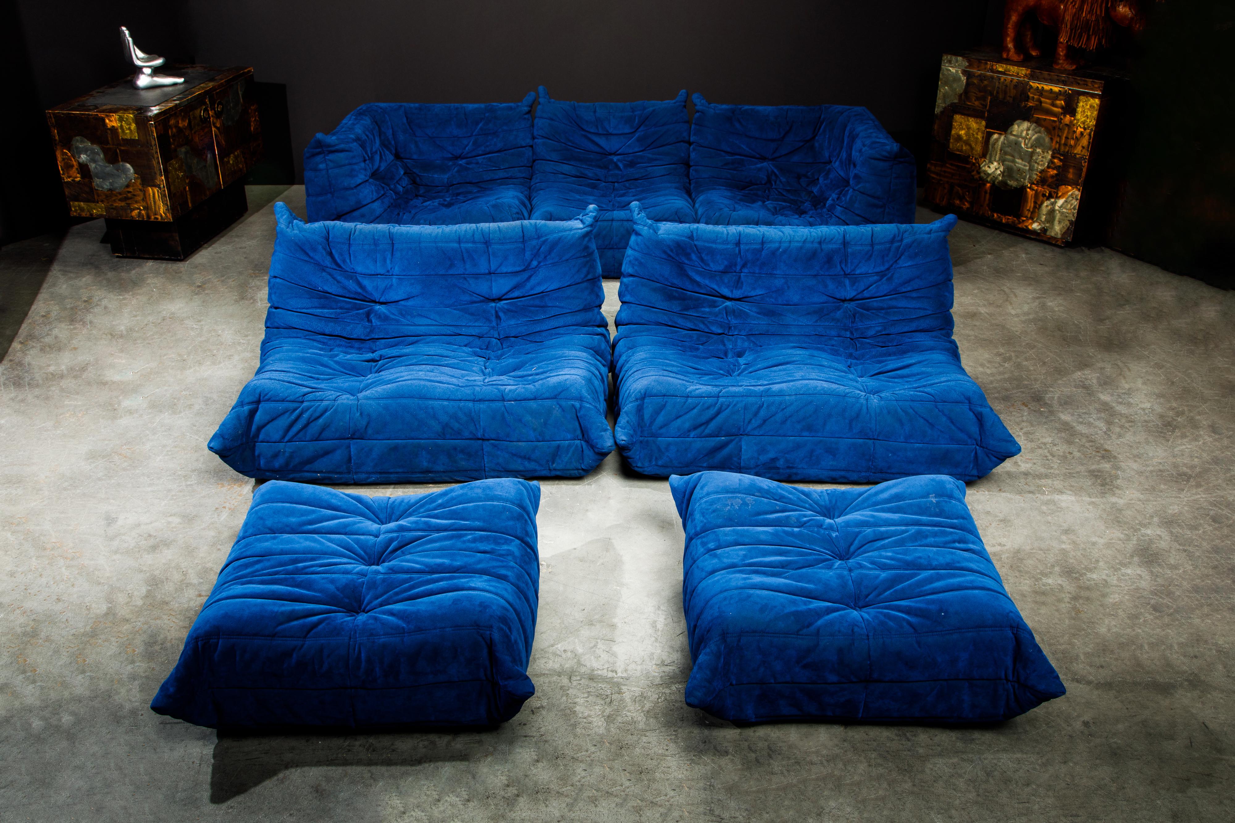 'Togo' Seven-Piece Sectional Sofa Set by Michel Ducaroy for Ligne Roset, Signed In Fair Condition In Los Angeles, CA