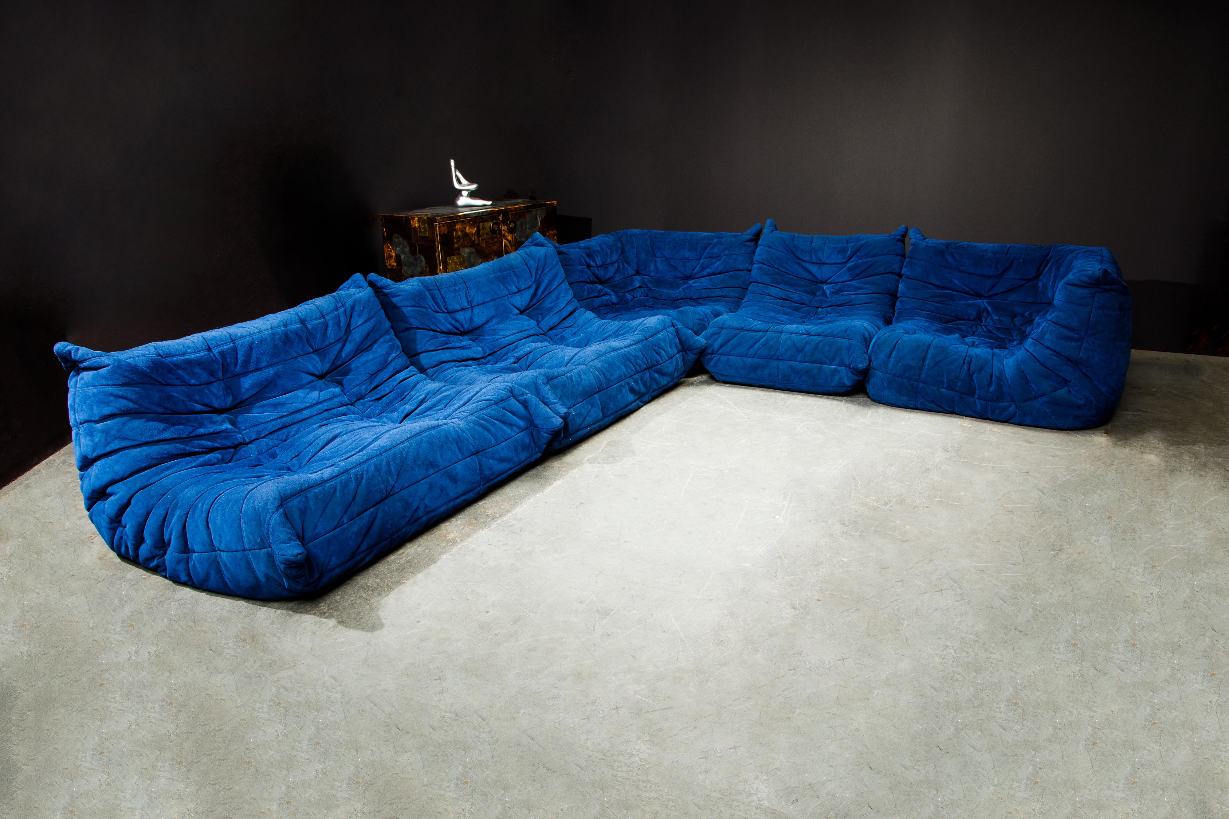 Ultrasuede 'Togo' Seven-Piece Sectional Sofa Set by Michel Ducaroy for Ligne Roset, Signed
