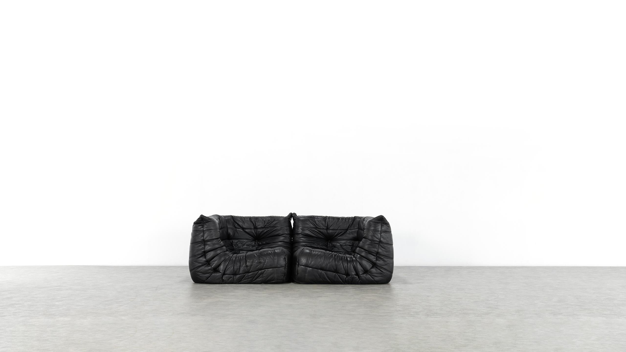 Togo Sofa, 1974 by Michel Ducaroy + Ligne Roset, Giant Landscape, Black Leather 1