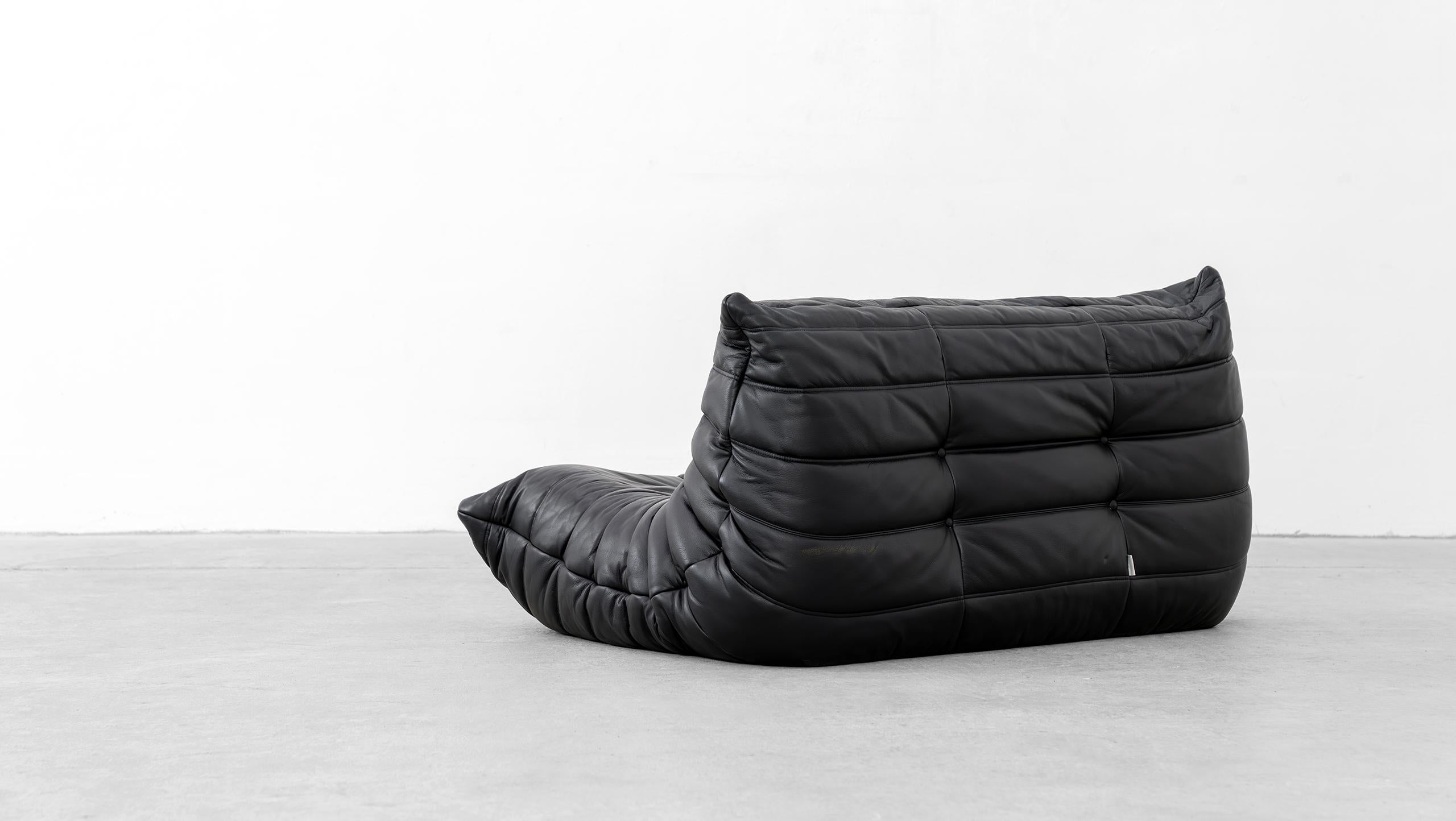 Togo  Canapé 2 places - Michel Ducaroy Ligne Roset cuir noir fabriqué en France en vente 6