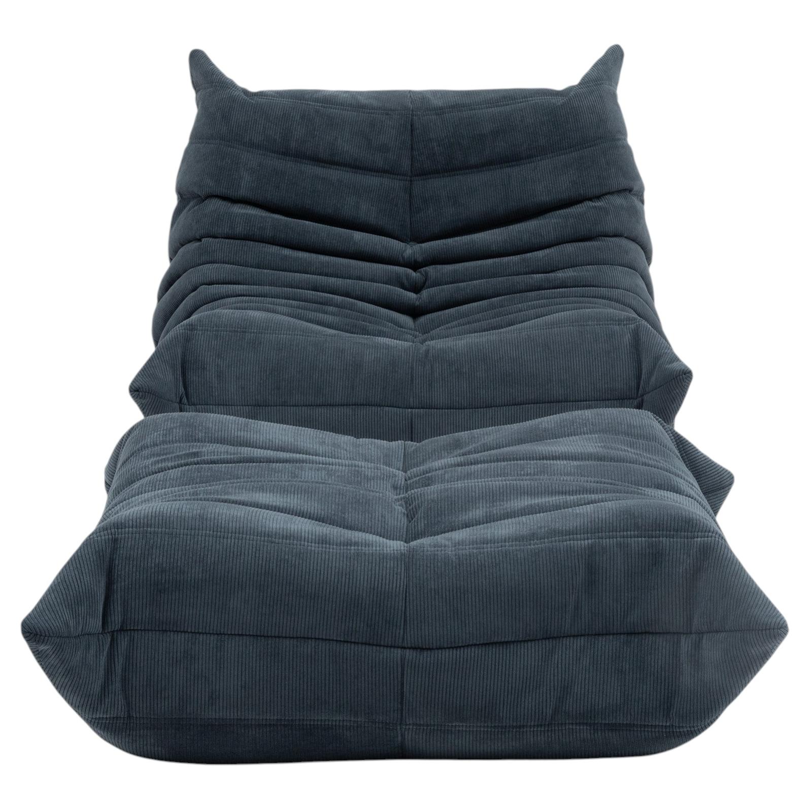 Togo sofa by Michel Ducaroy for Ligne Roset, Customised in Blue Corduroy